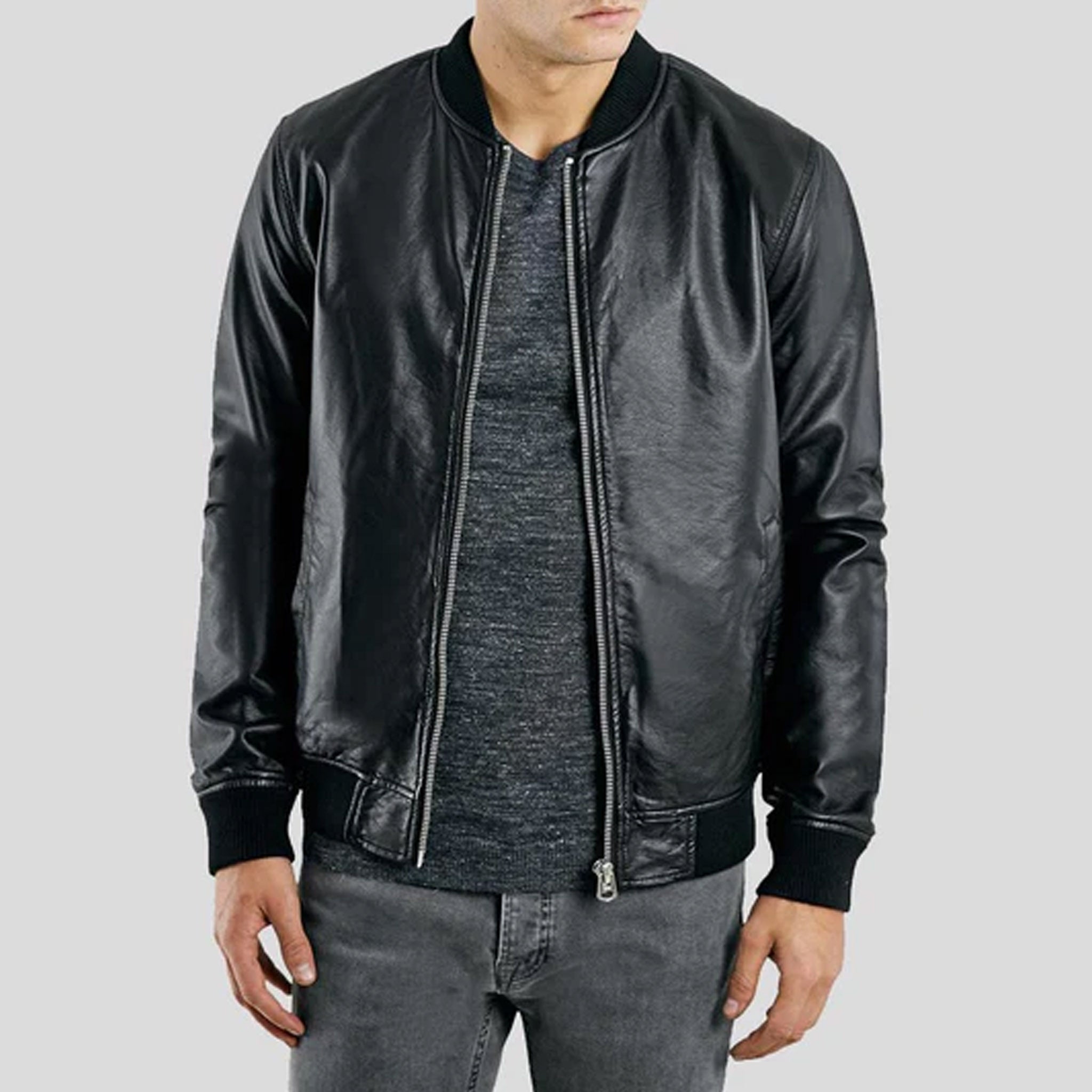 Baylee Black Bomber Leather Jacket