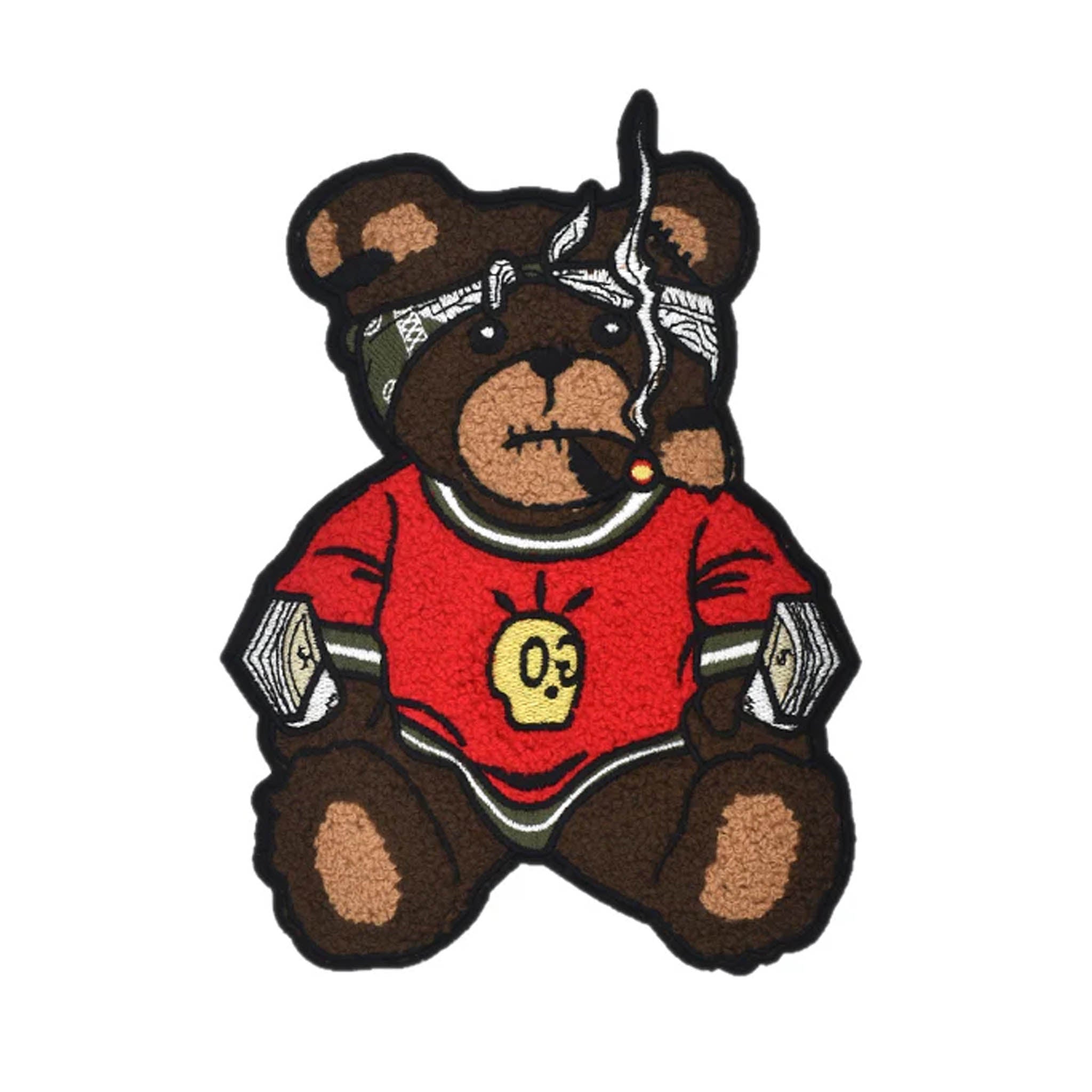 Gangster Hustle Smoking Bear Chenille Patch - Bold Embroidered Back Patch