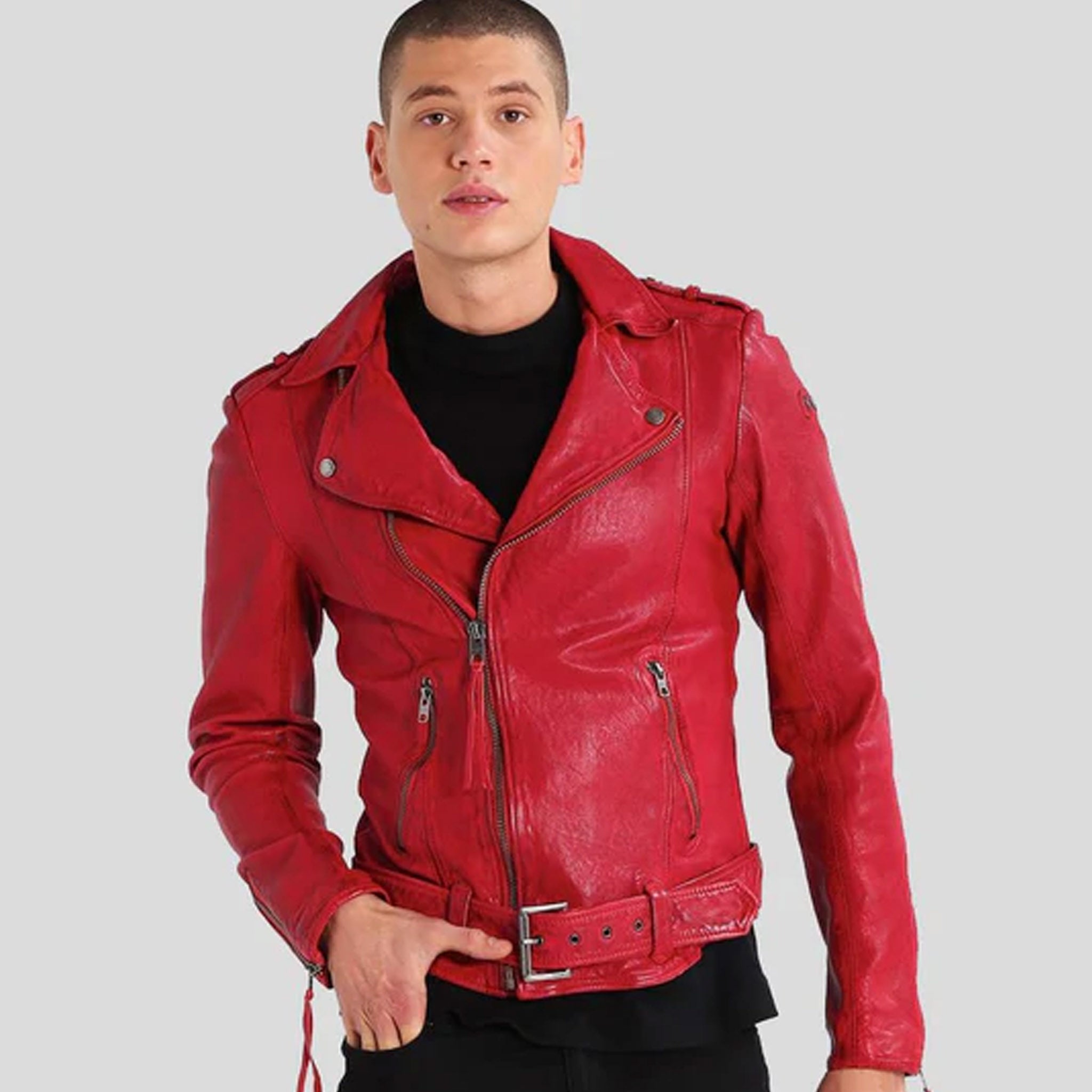 Boone Red Motorcycle Leather Jacket