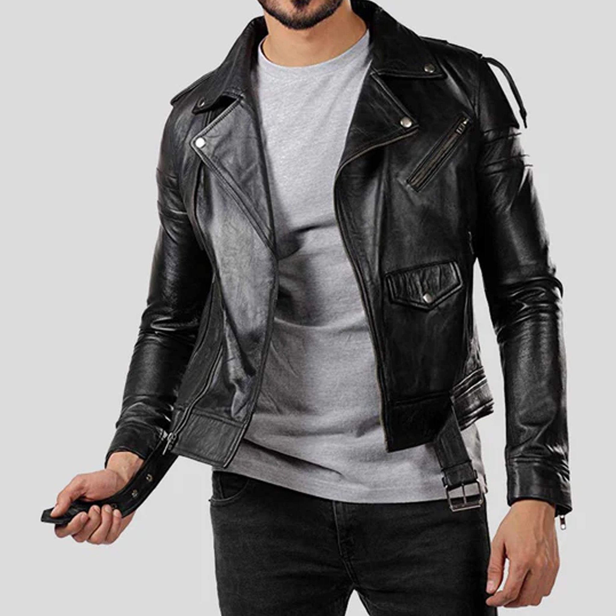 Drew Black Motorcycle Leather Jacket