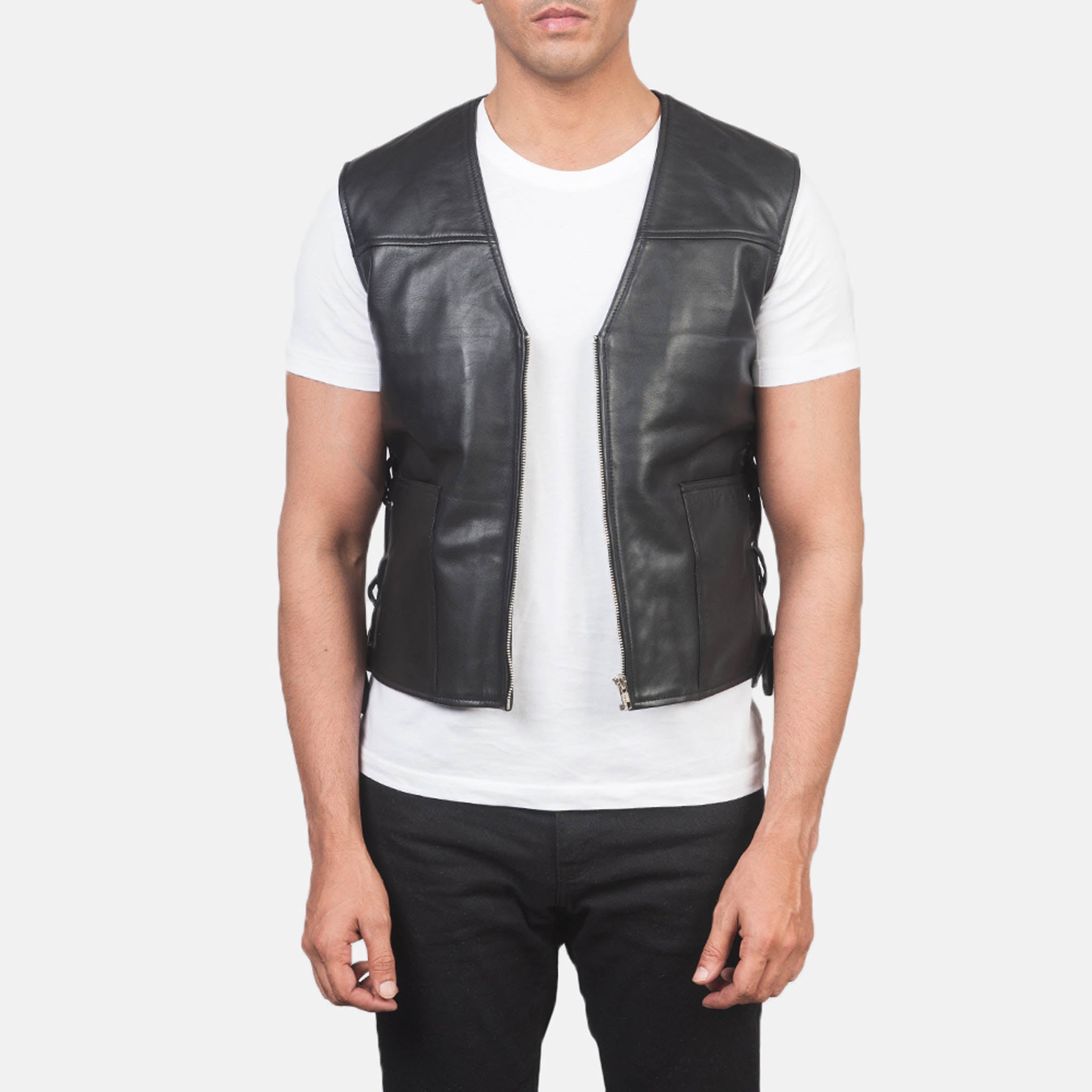 Ethan Black Leather Vest – Durable Men’s Motorcycle Apparel