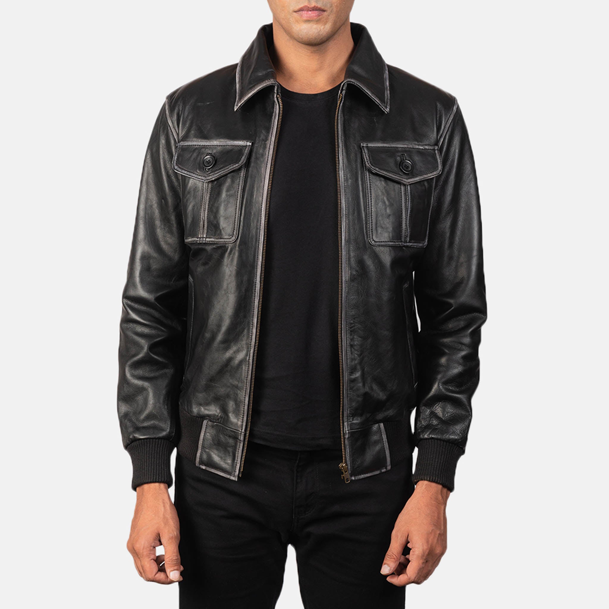 Ronny Black Leather Bomber Jacket – Men's Premium Comfort & Durability