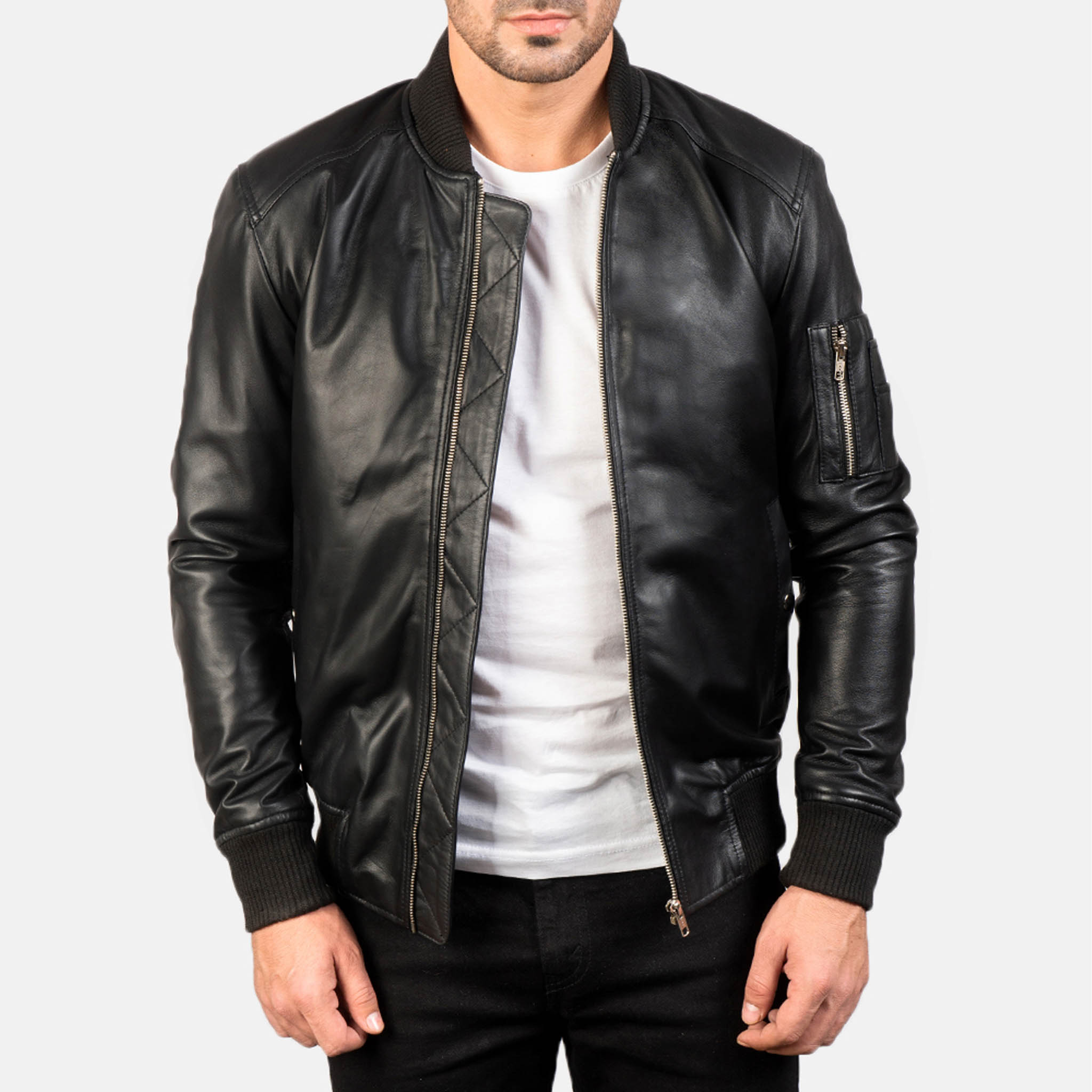 Allora MA-1 Bomber Jacket in Black Leather – Premium Effortless Style