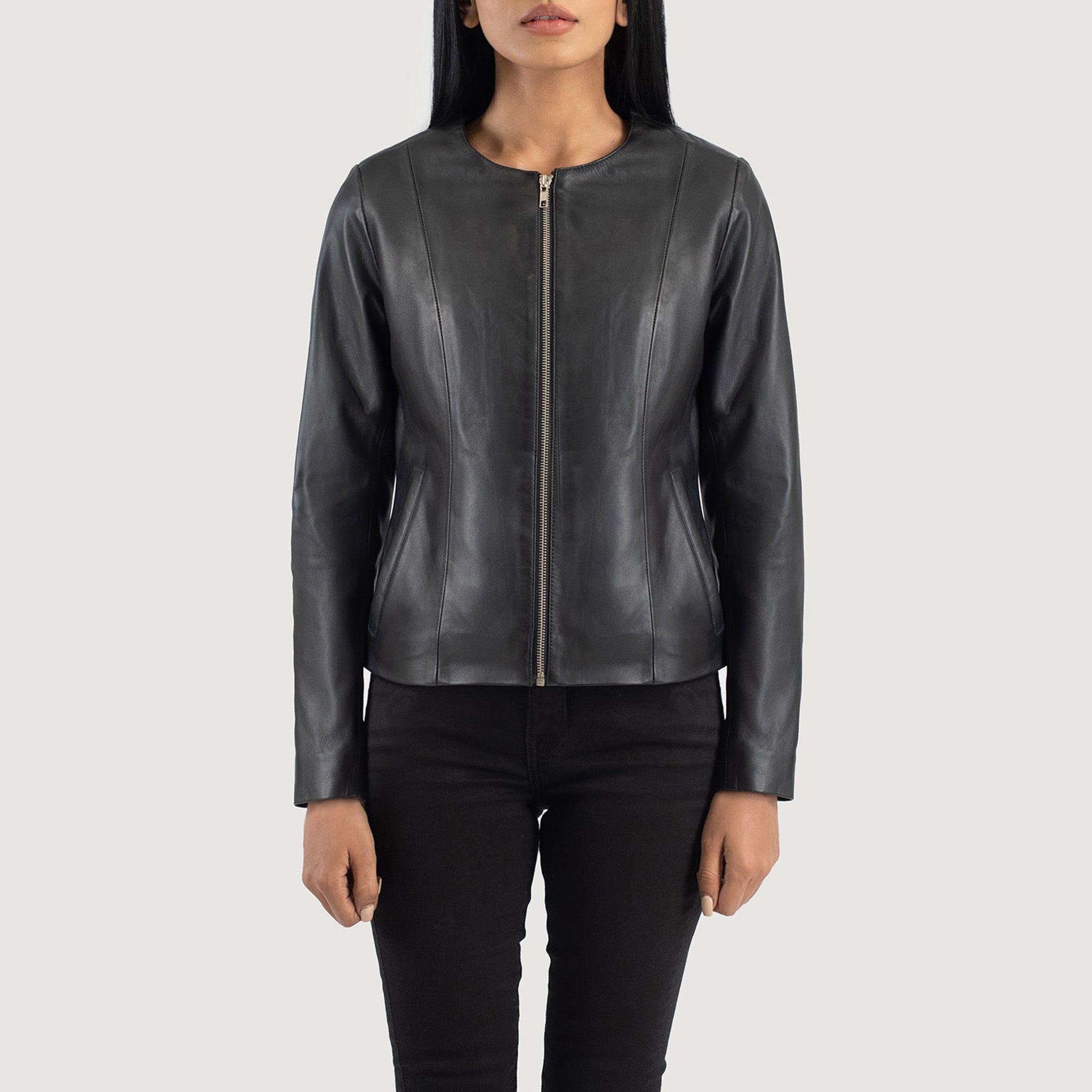 Emeric Collarless Leather Jacket - Womens Chic Biker Jacket Design