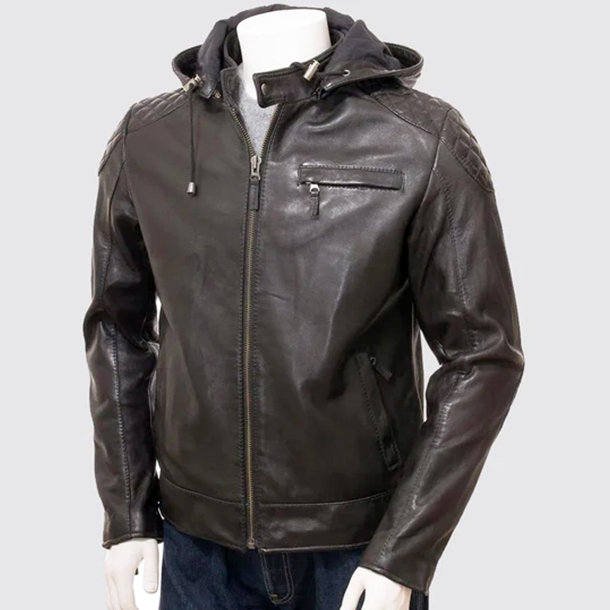 Jace Black Hooded Leather Bomber Jacket