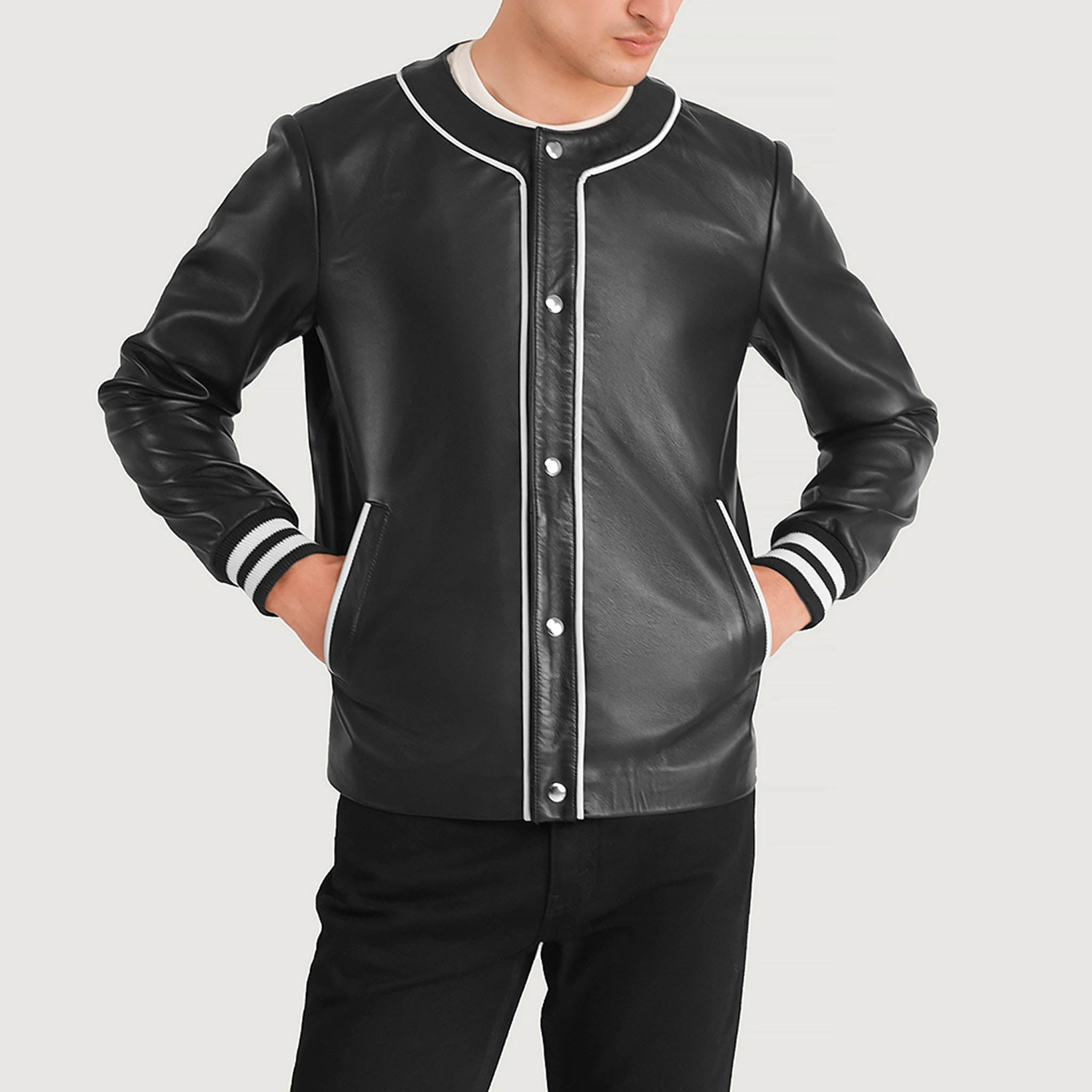 Wesley Black Leather Varsity Jacket – Premium Customizable Edition