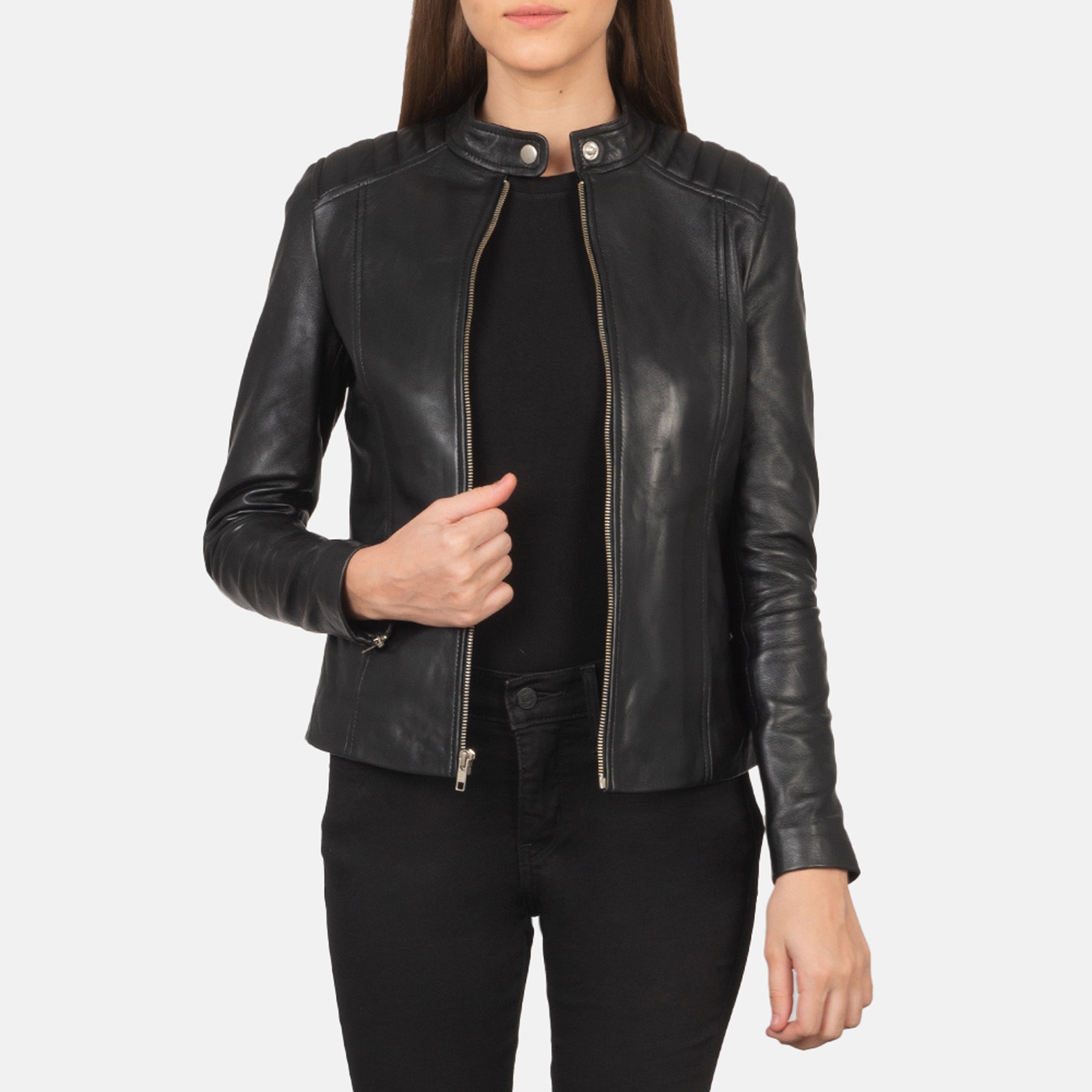 Kelsey Leather Biker Jacket - Premium Black Motorcycle Style Jacket