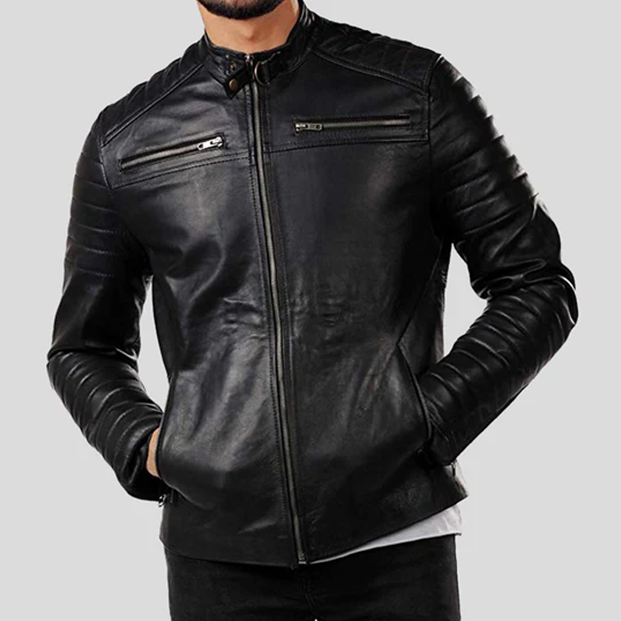 Ewan Black Motorcycle Leather Jacket