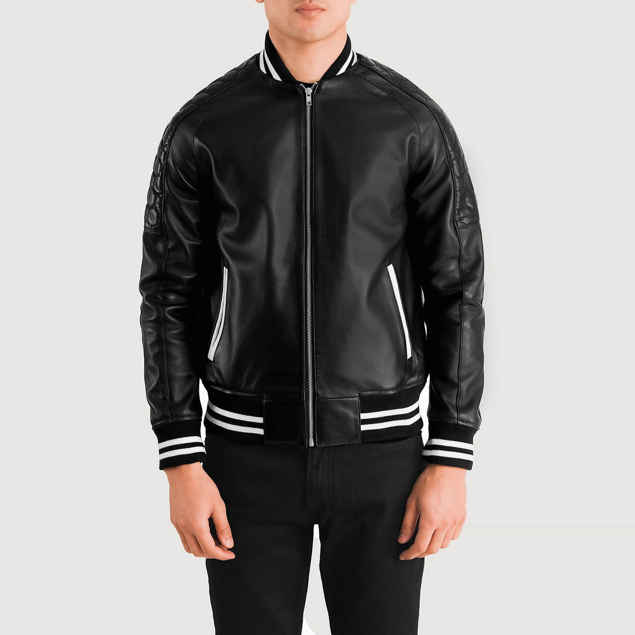 Felix Varsity Jacket in Genuine Black Leather – Perfect for Custom Embroidery