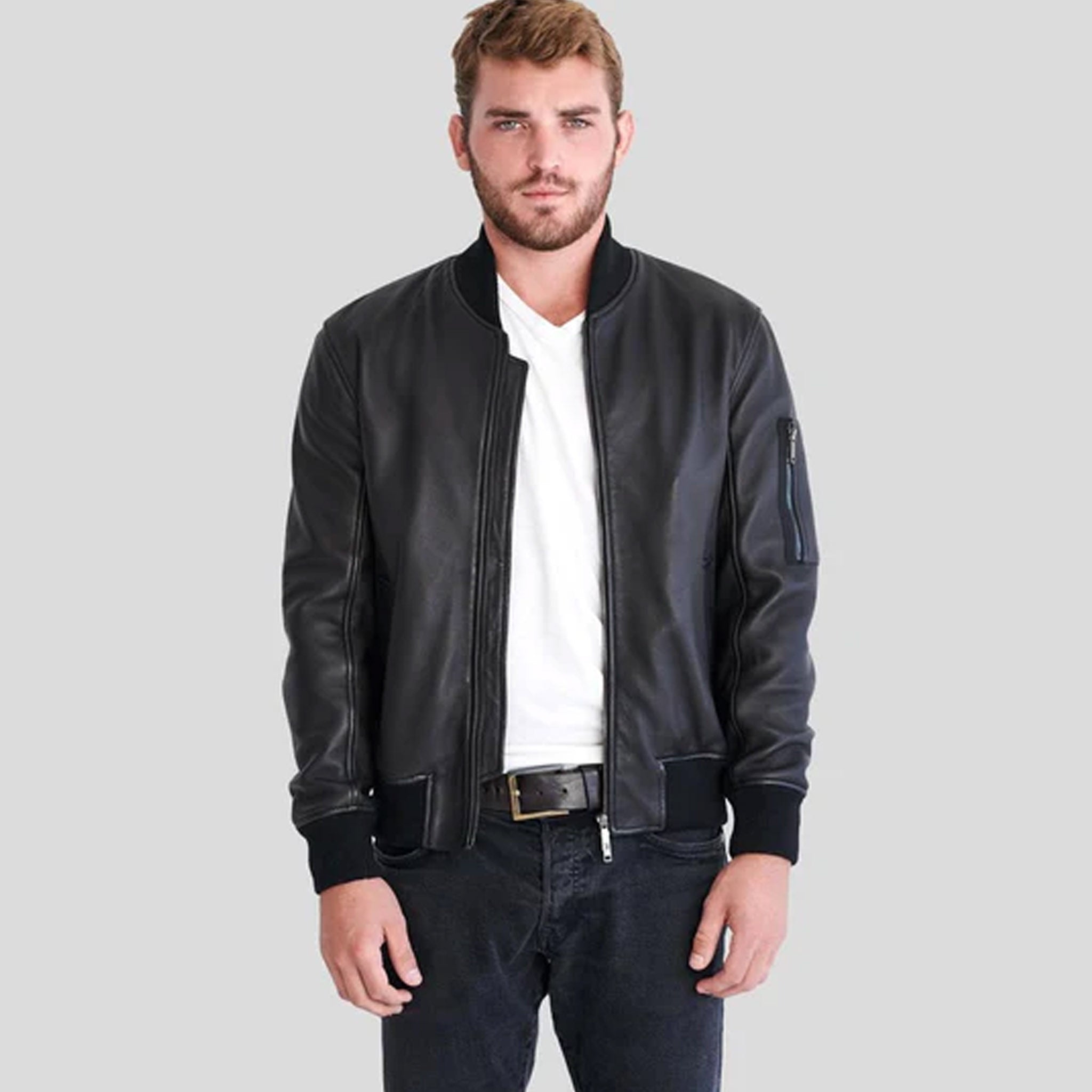 Craig Black Leather Bomber Jacket