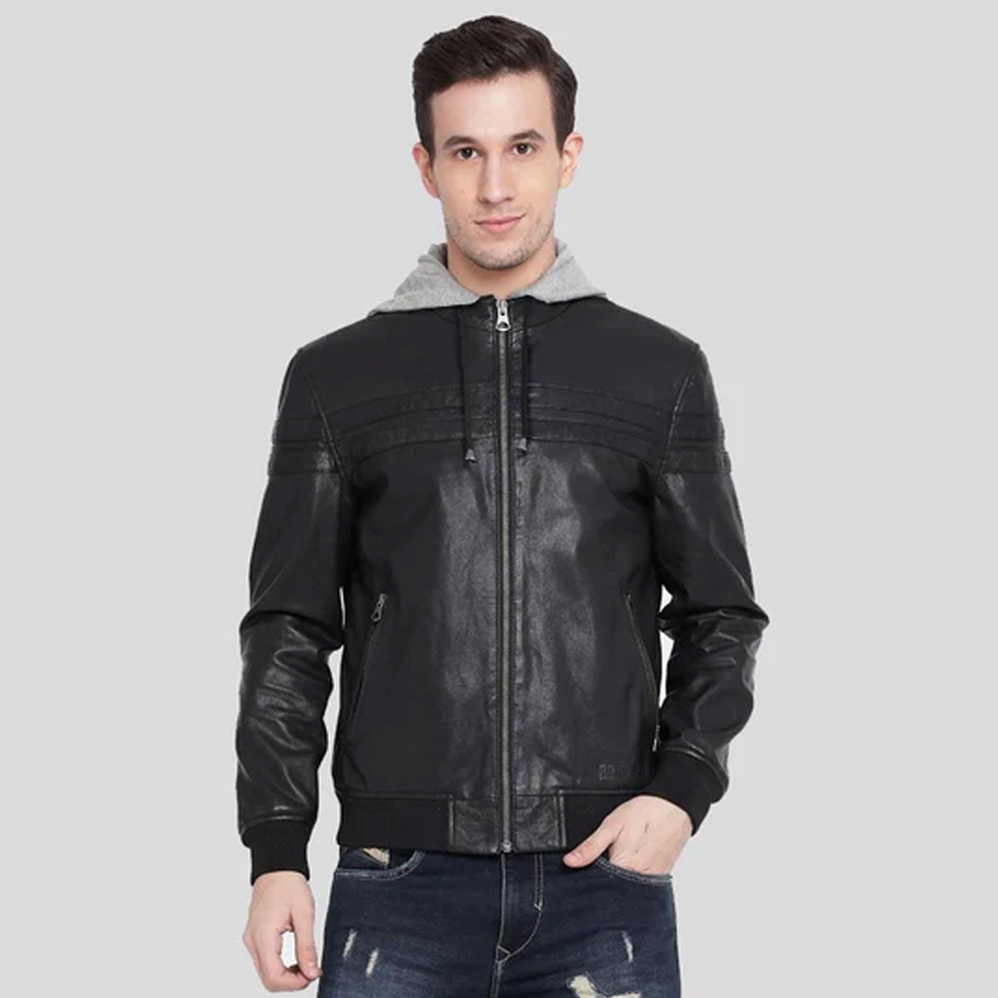 Brock Black Hooded Leather Jacket