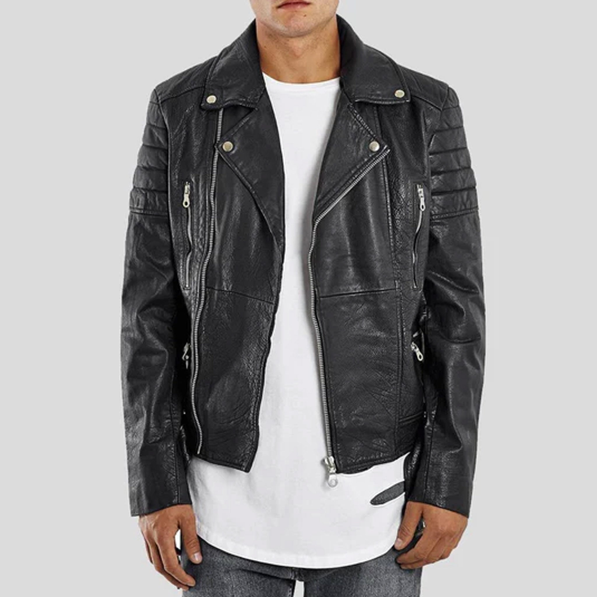 Arvin Black Quilted Leather Biker Jacket