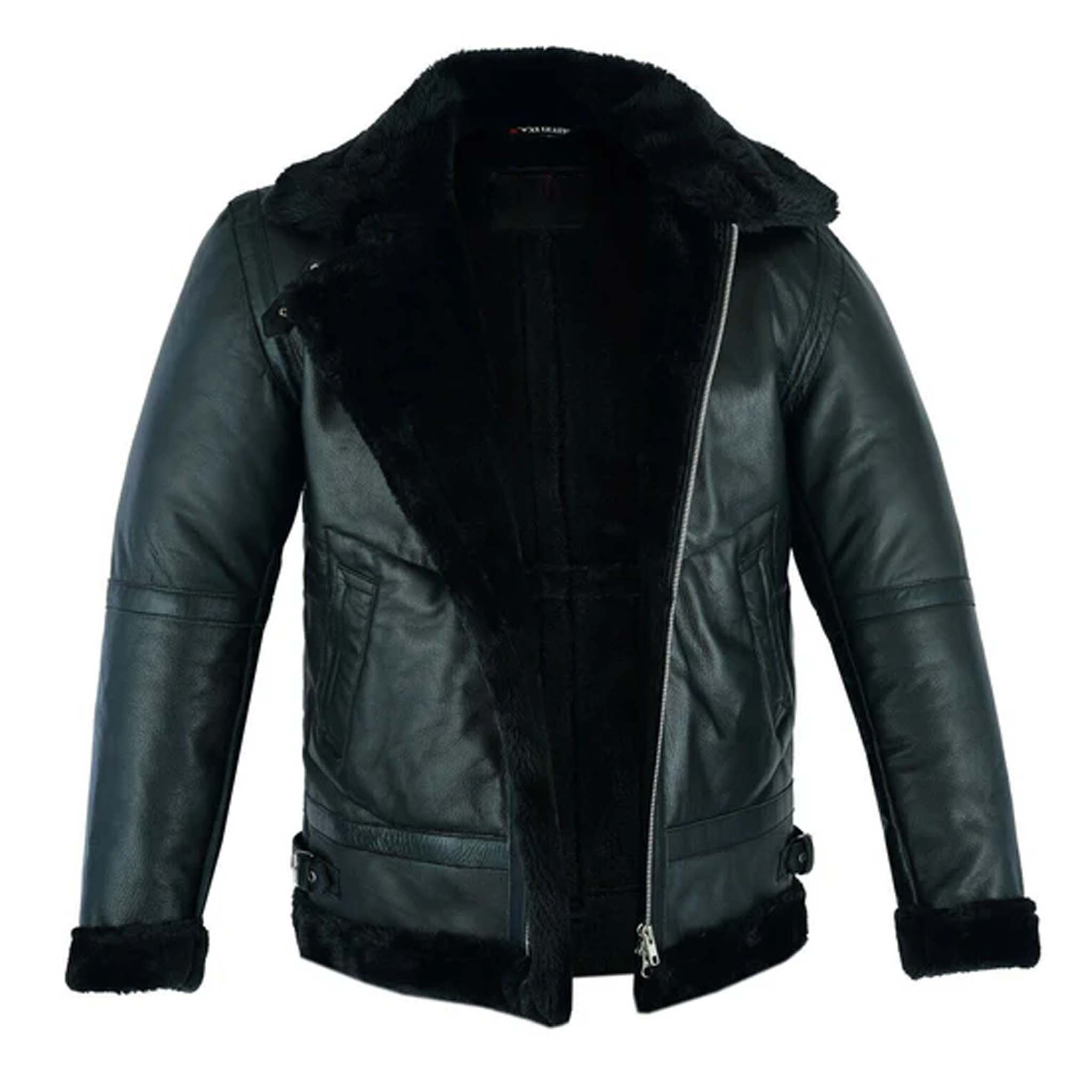 Drenn B3 RAF Aviator Bomber Jacket - Black Shearling Real Sheepskin Leather Coat