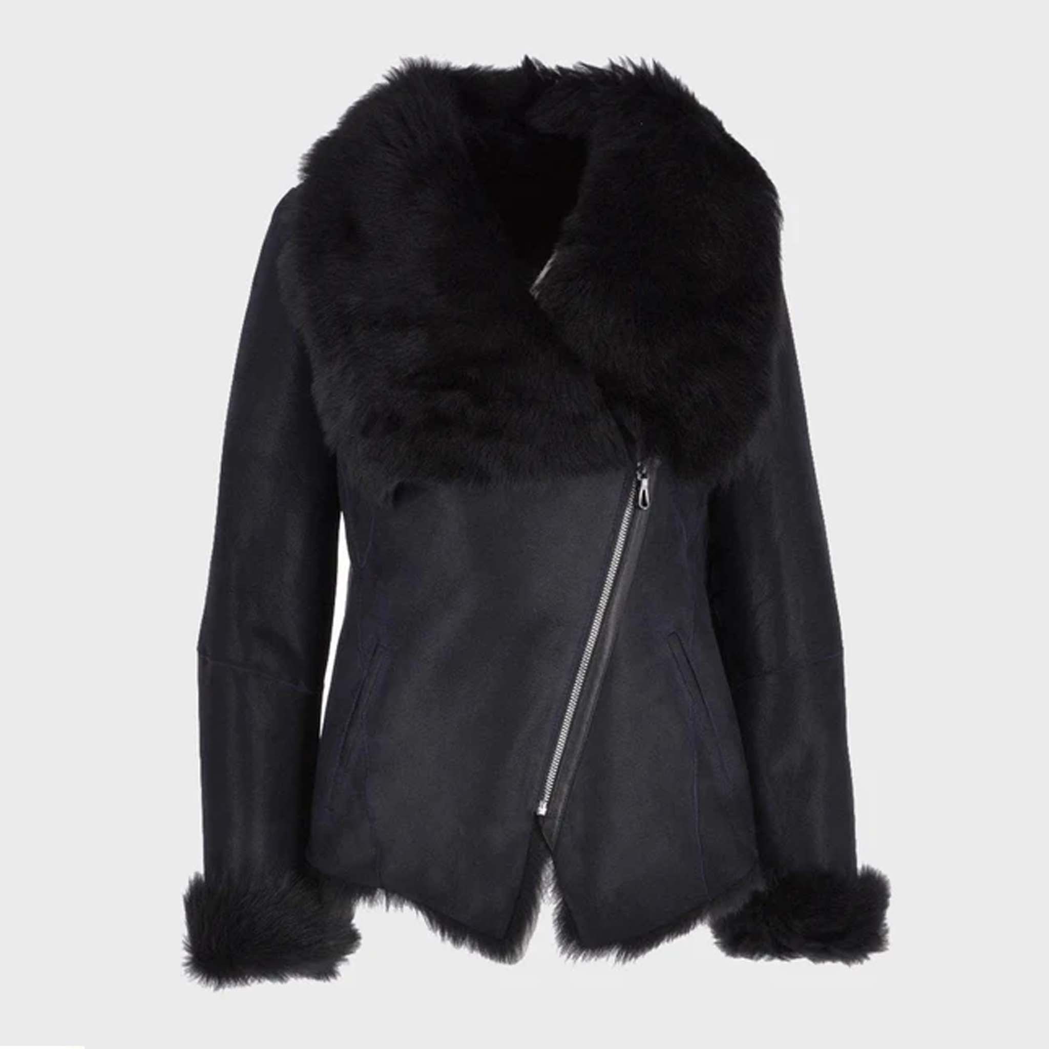 Quantor Women’s Black B3 RAF Bomber Jacket - Shearling Fur Leather Jacket