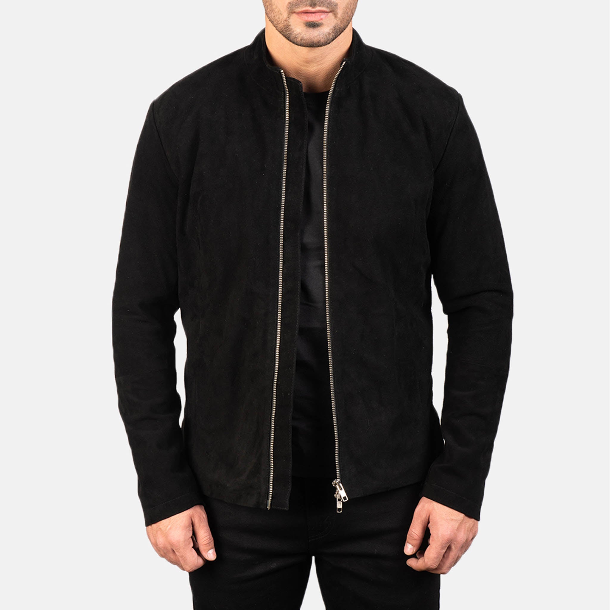 Chromatic Black Suede Leather Biker Jacket – Stylish and Premium Design