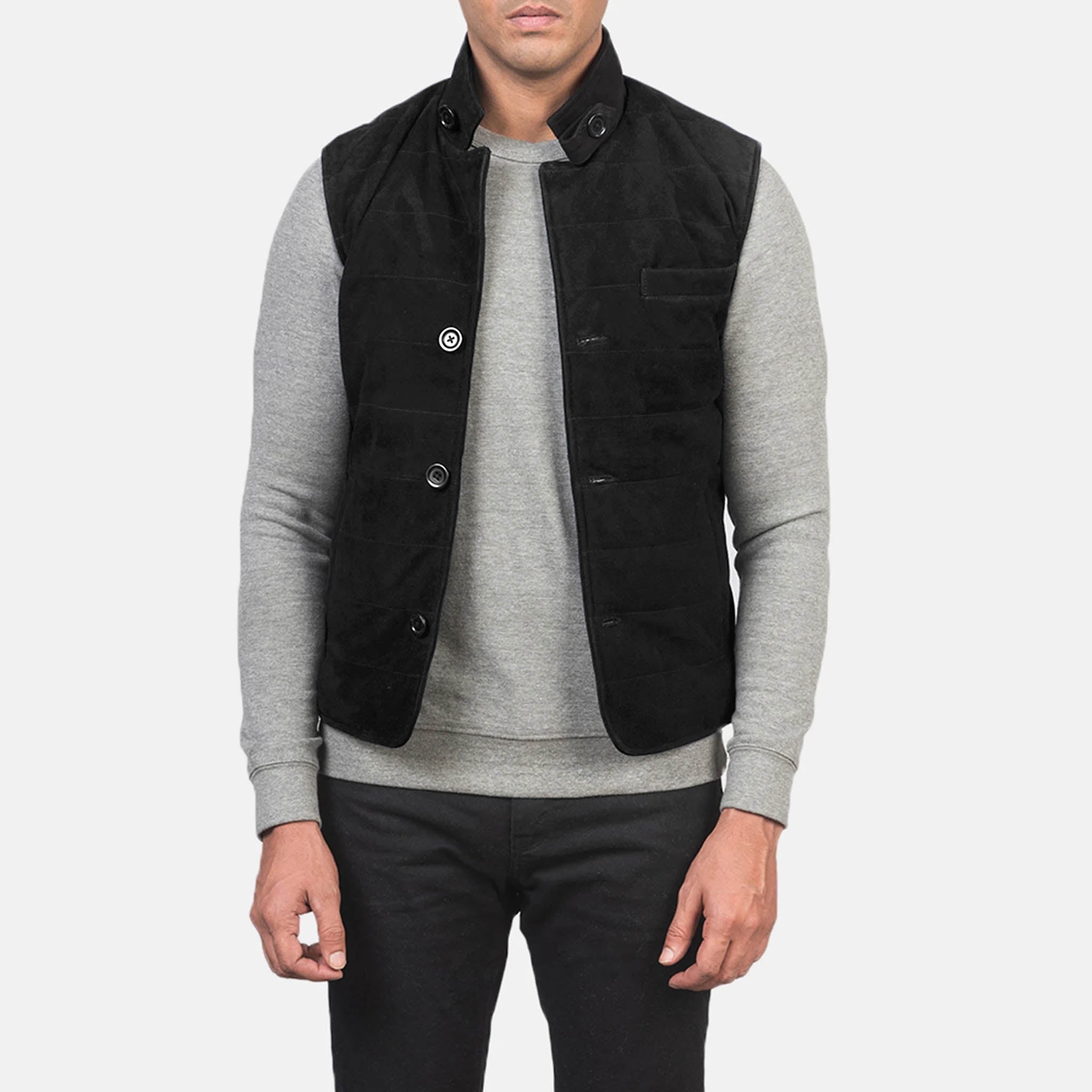 Liam Black Suede Leather Vest – Premium Style for Mens