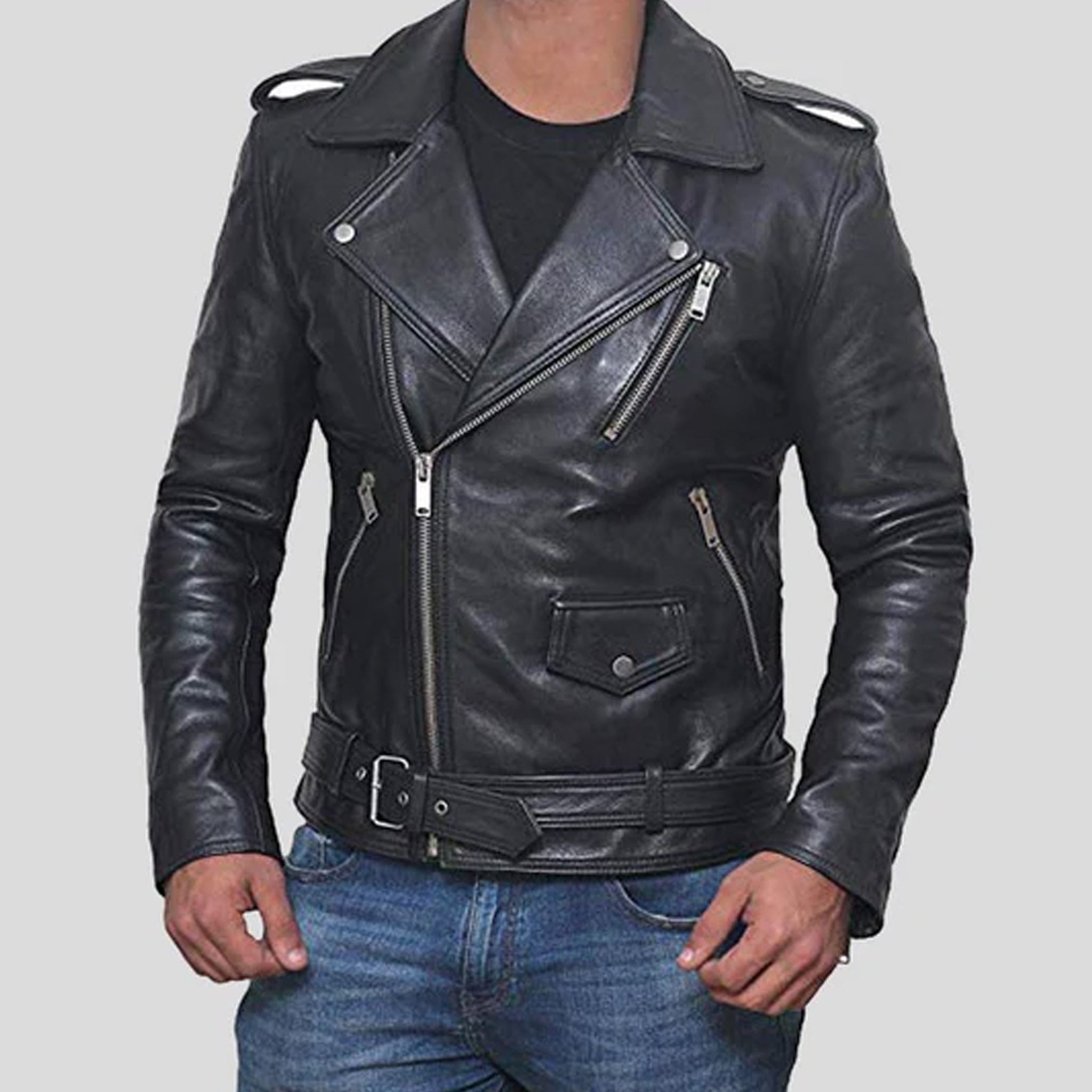 Aric Black Biker Leather Jacket