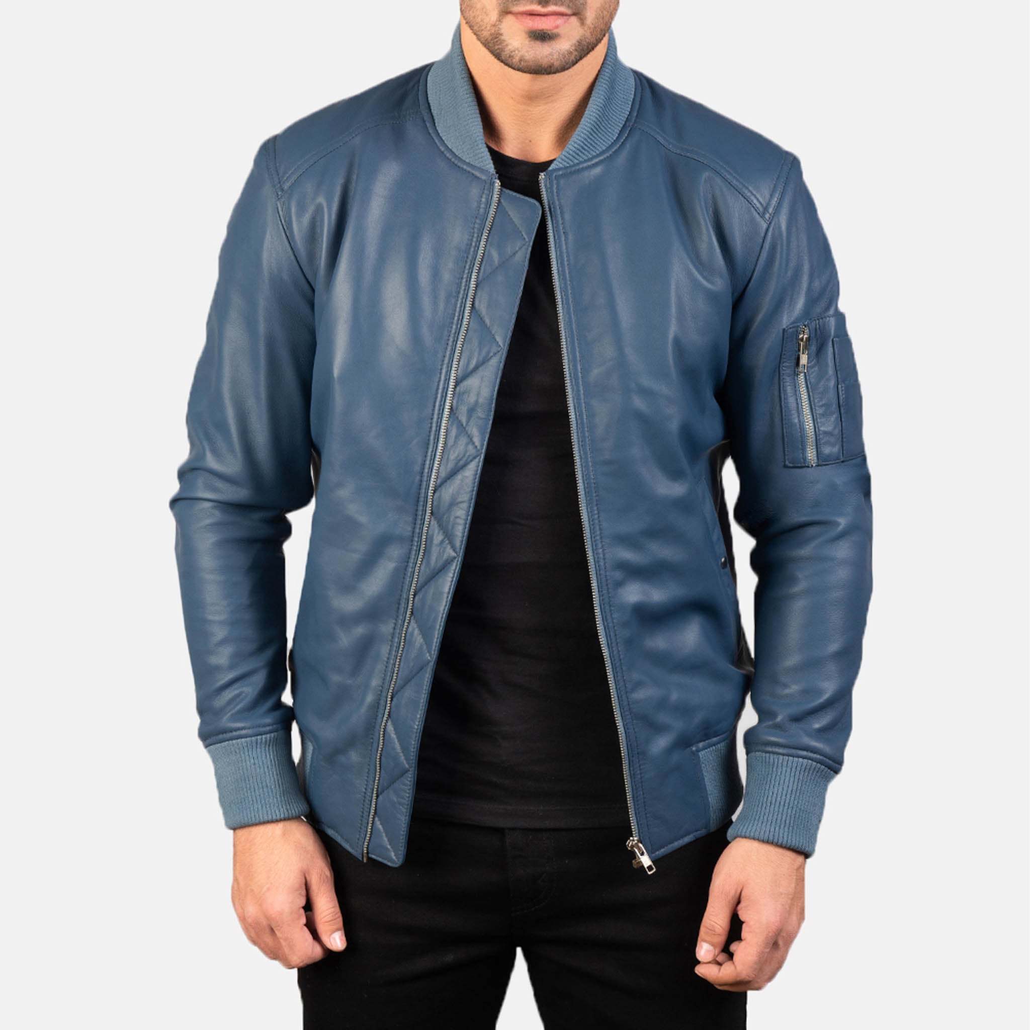 Allora MA-1 Bomber Jacket in Blue Leather – Premium Effortless Style