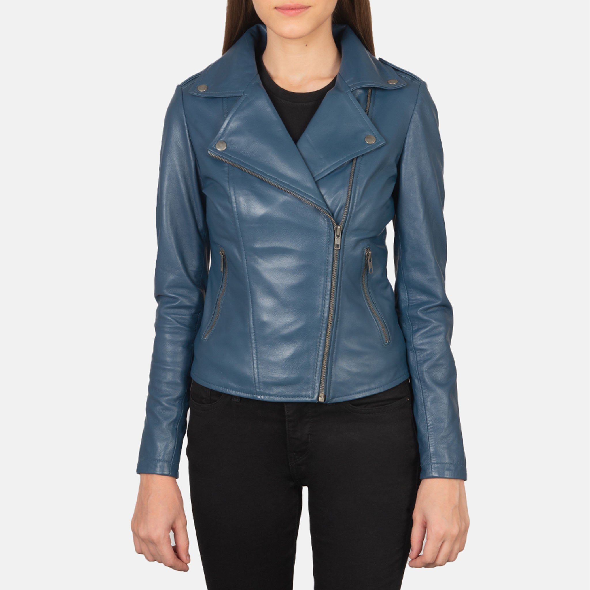 Glare Blue Leather Biker Jacket - Stylish Motorcycle Jacket