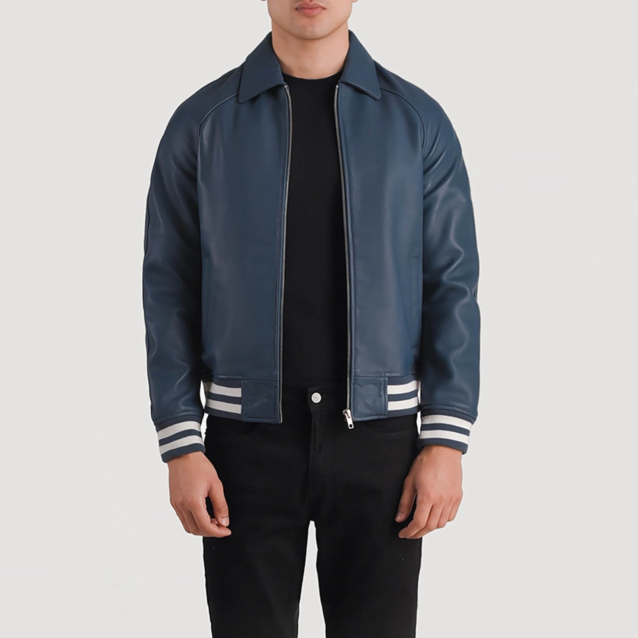 Abelard Blue Leather Varsity Jacket – Timeless Classic Style