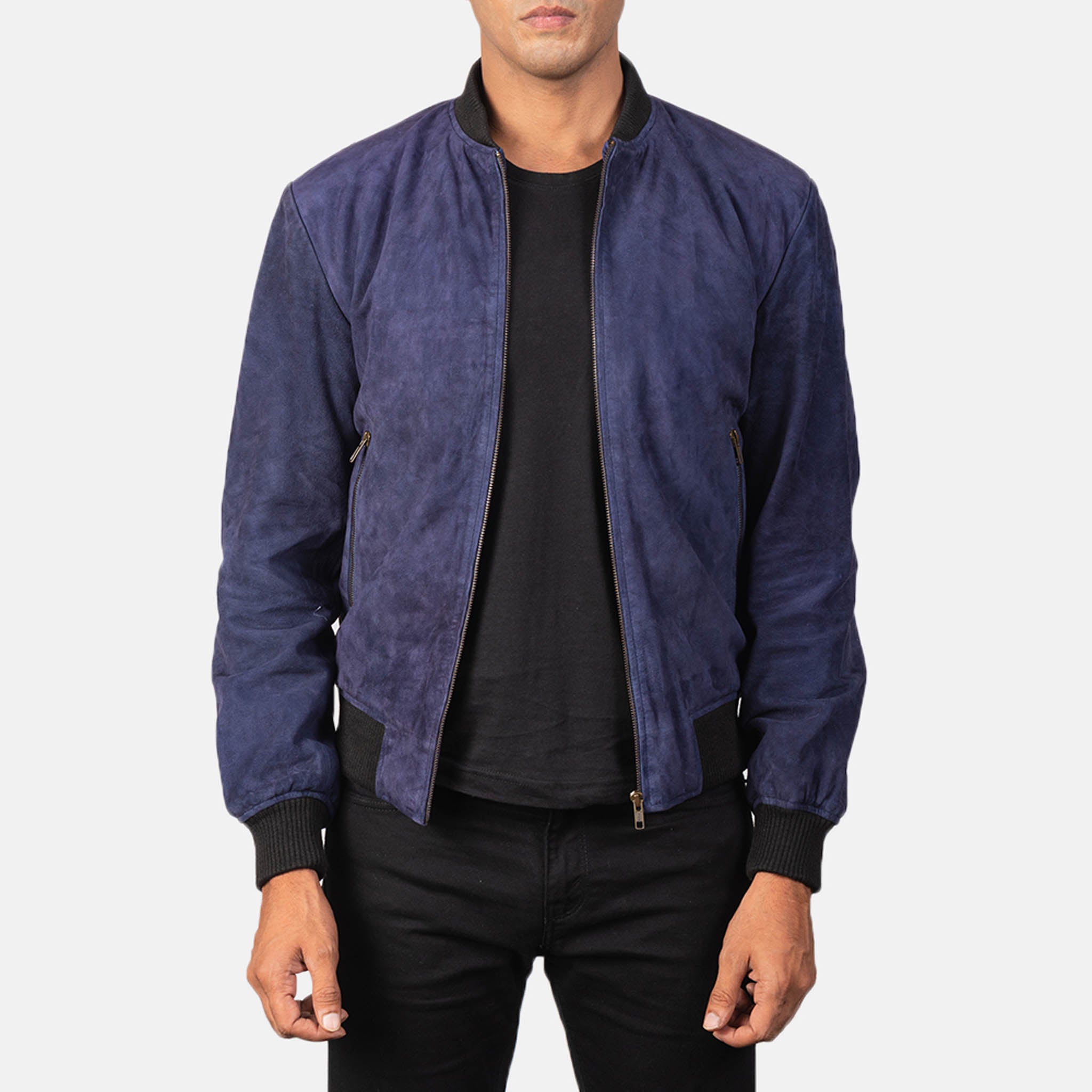 Rayne Premium Blue Suede Leather Bomber Jacket – Ultimate Comfort and Durability