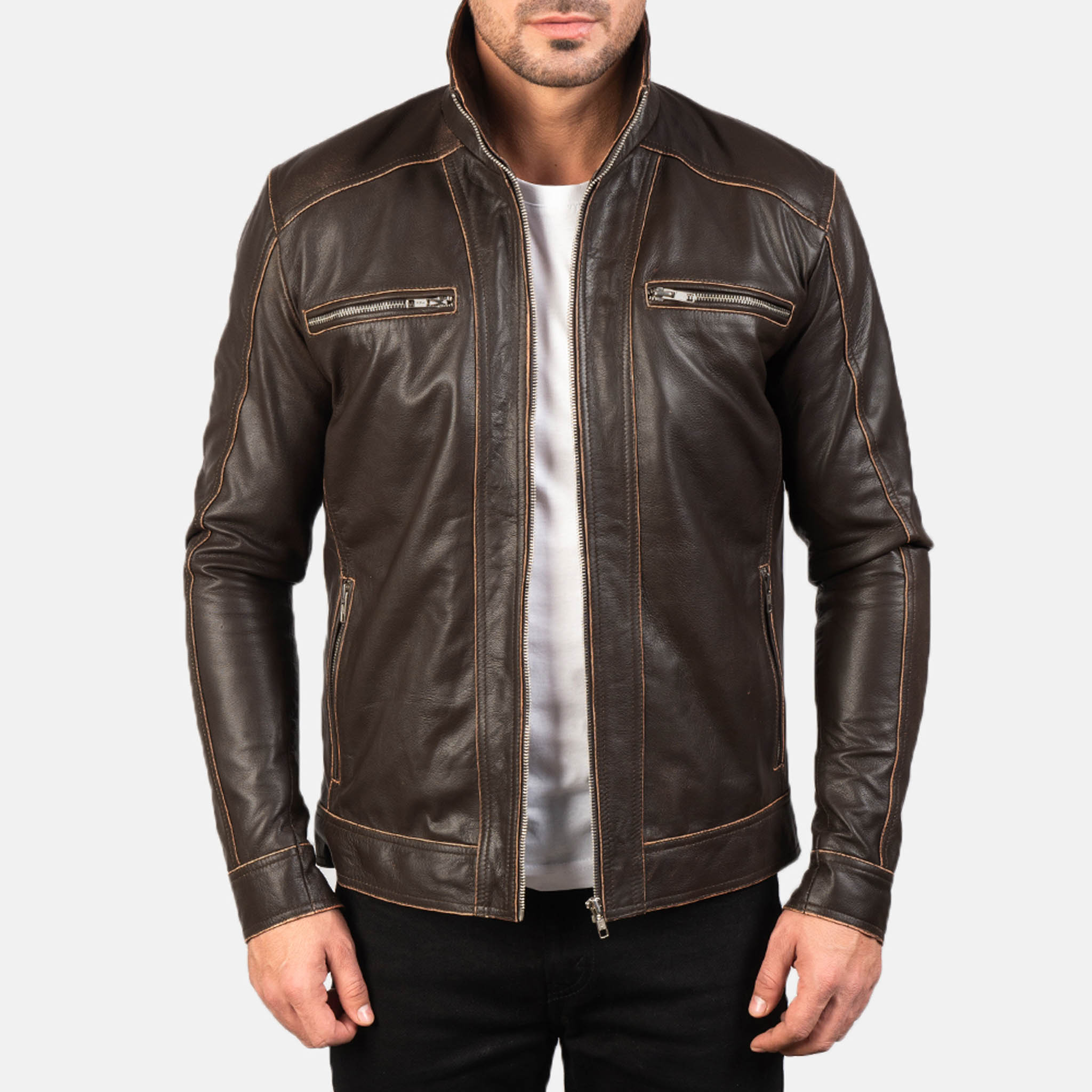 Grayson Leather Jacket – Premium Brown Leather Sleek Biker Style