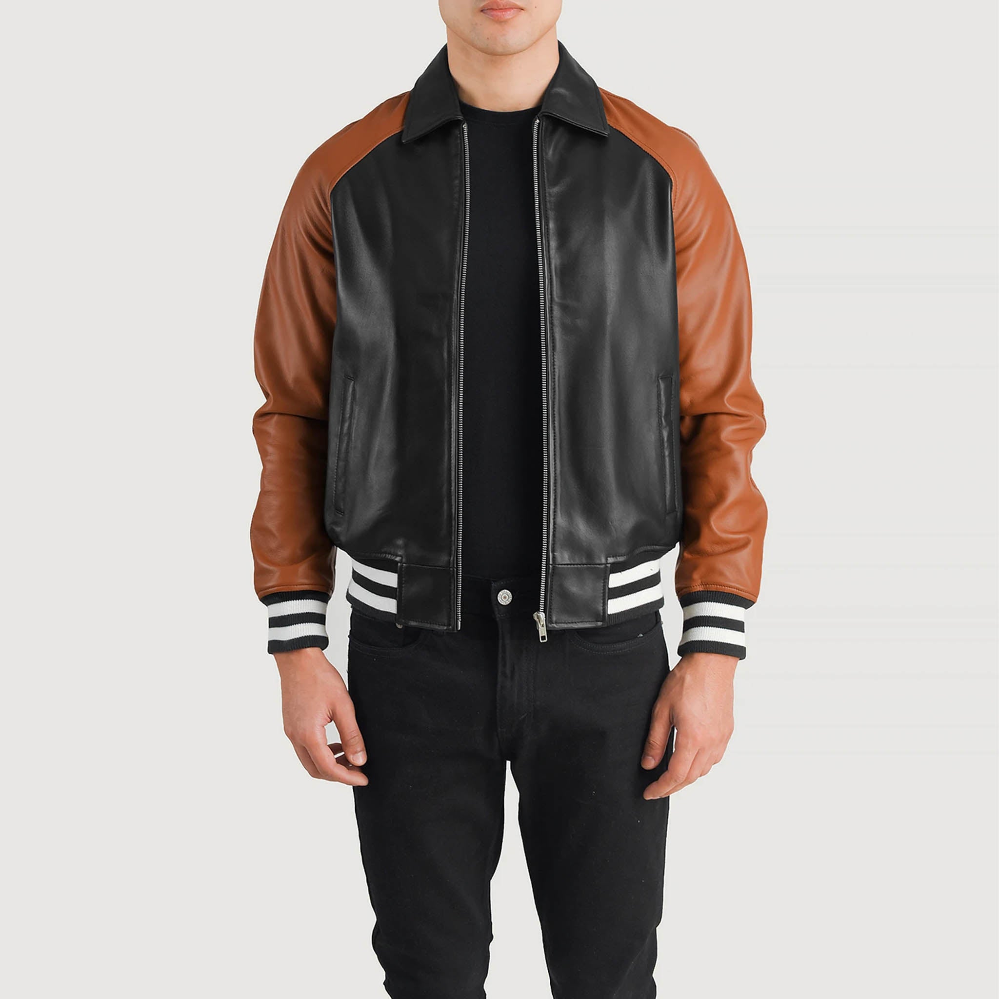 Abelard Brown & Black Leather Varsity Jacket – Timeless Classic Style