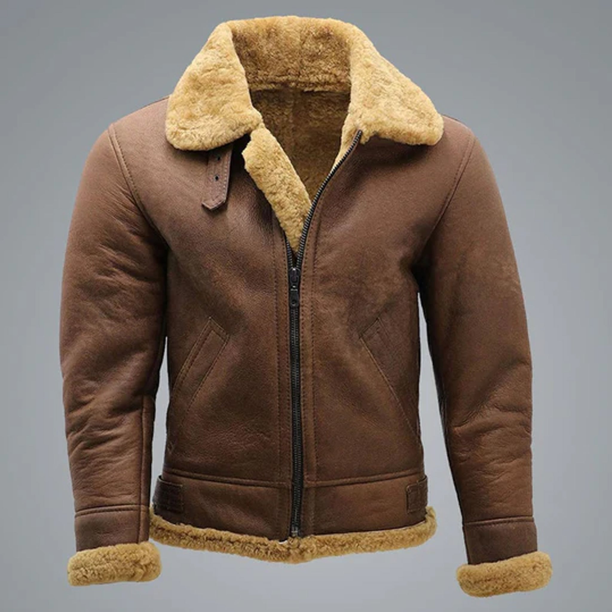 WW2 B3 Bomber Leather Aviator Jacket – Men’s Brown Sheepskin Shearling Jacket