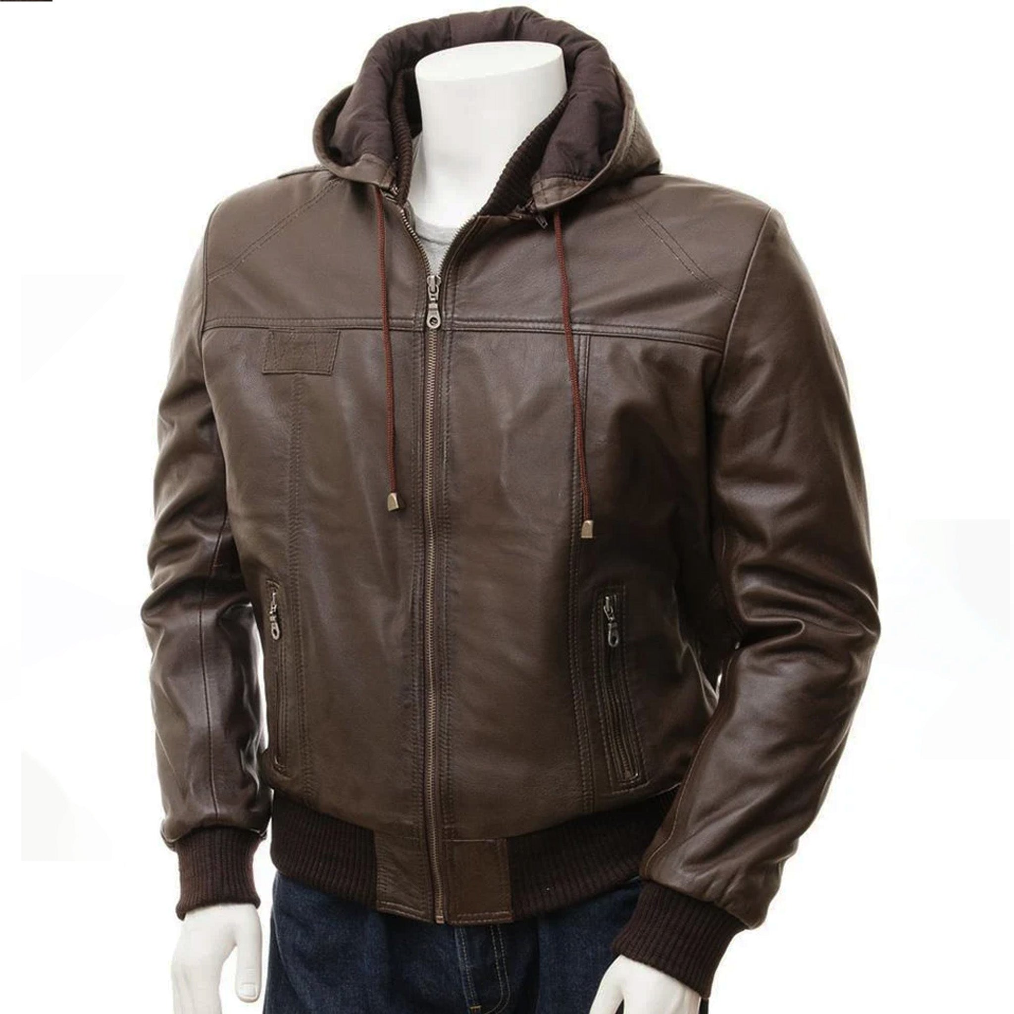 Mako Brown Removable Hooded Leather Jacket