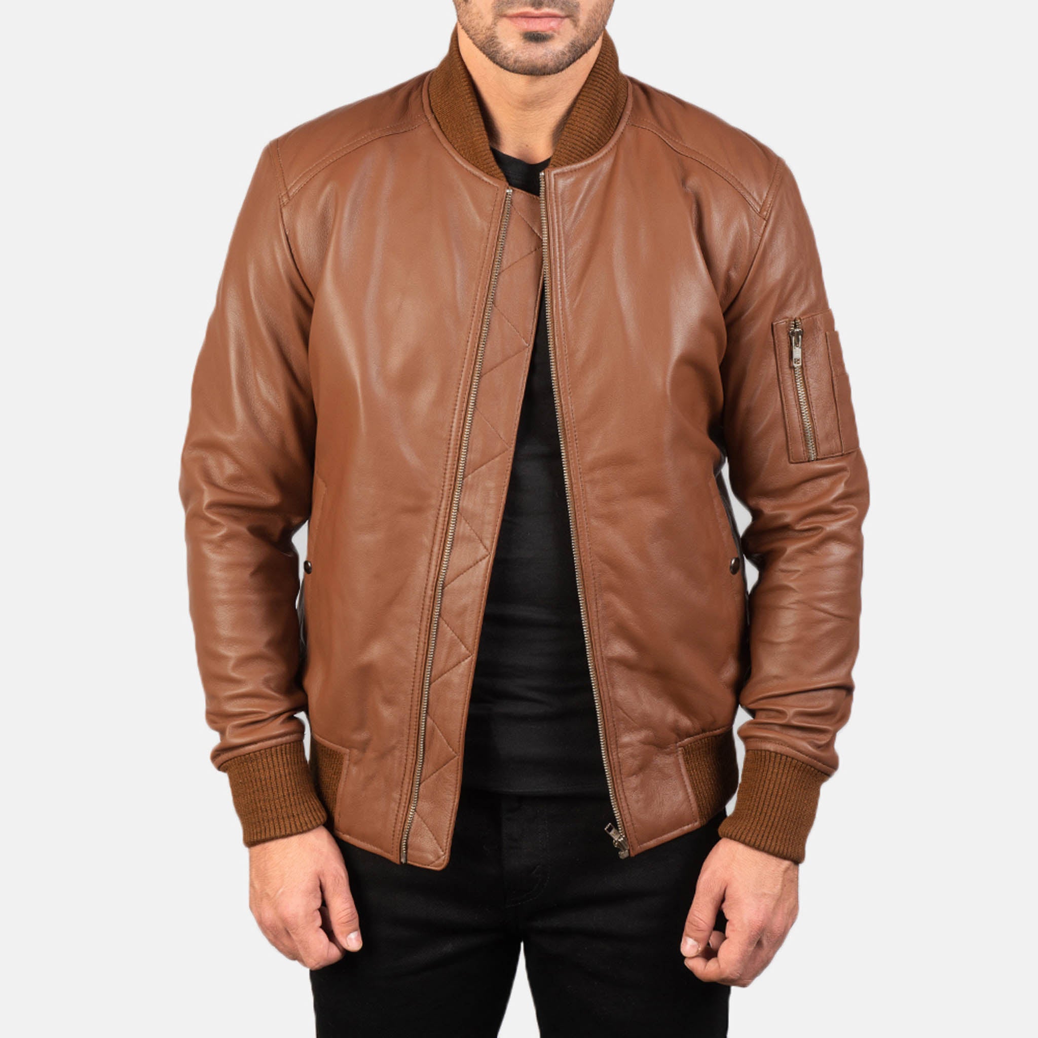 Allora MA-1 Bomber Jacket in Brown Leather – Premium Effortless Style