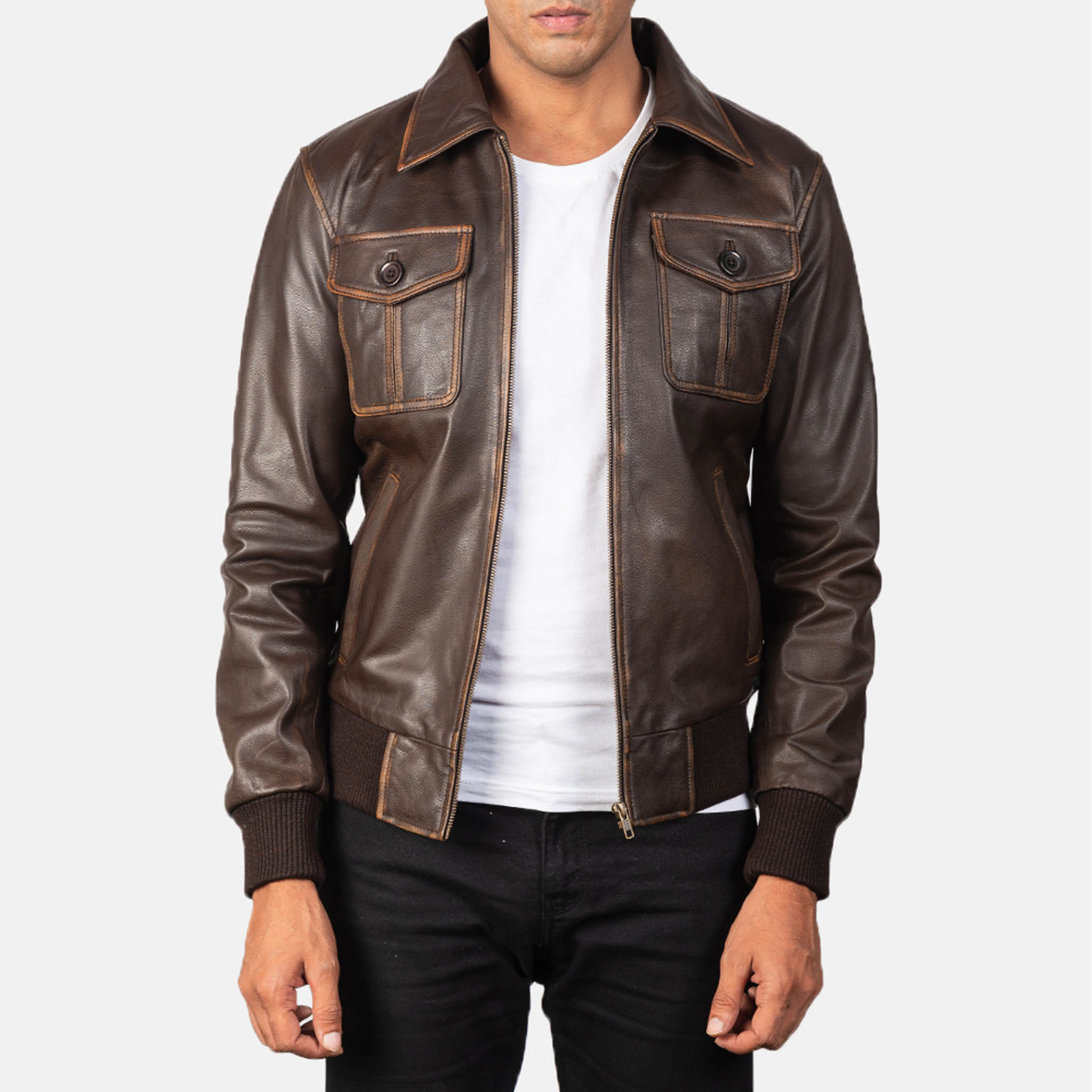 Ronny Brown Leather Bomber Jacket – Premium Comfort & Durability