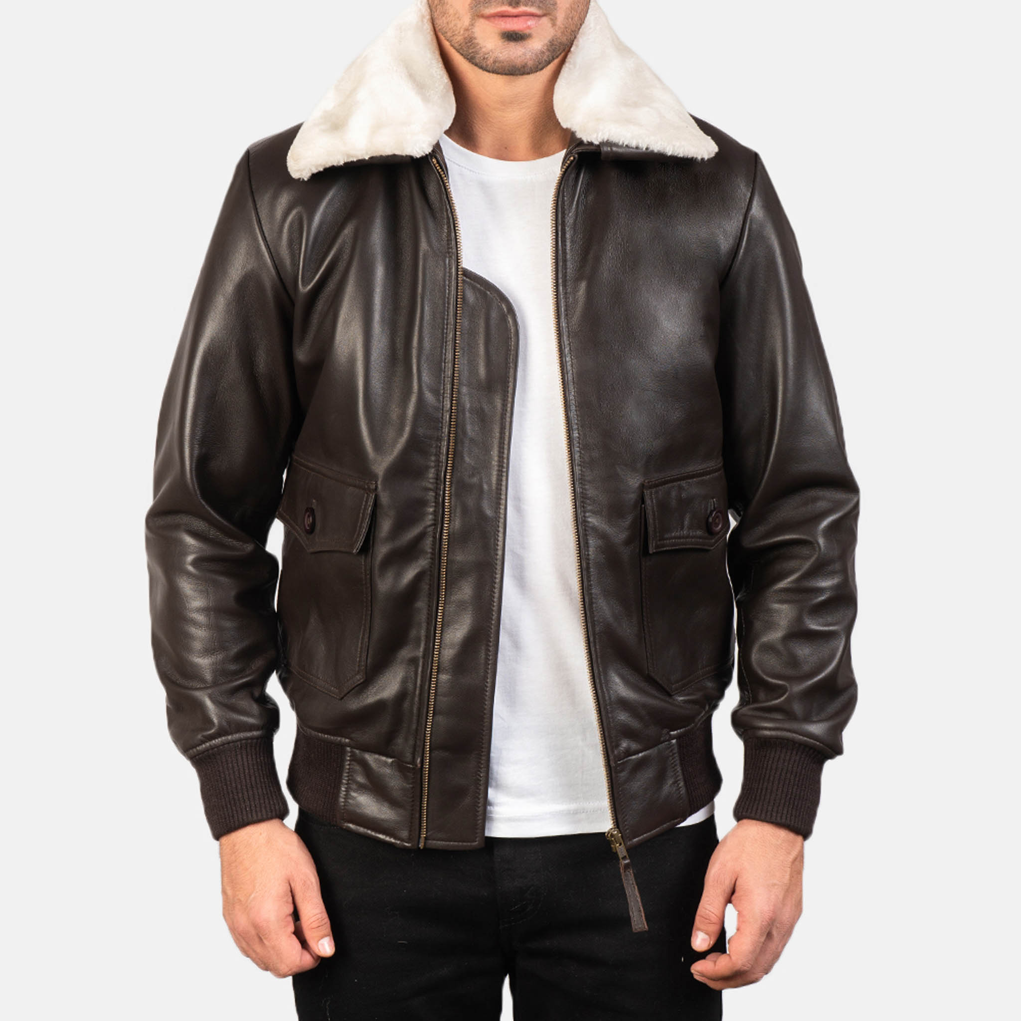 Aarin G-1 Brown Leather Bomber Jacket – Premium Military-Inspired Outerwear