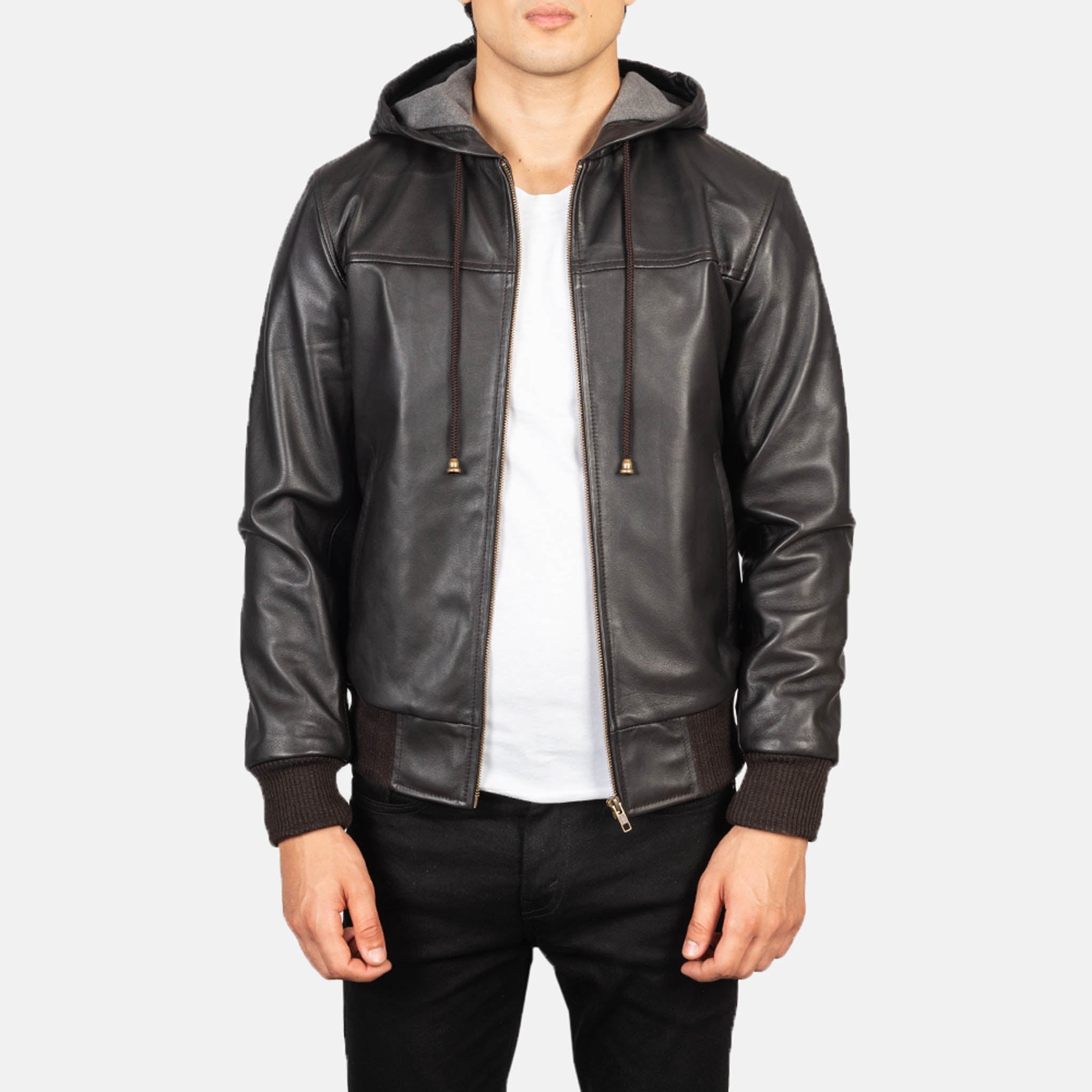 Nintend Brown Leather Bomber Jacket with Hood – Ultimate Streetwear Fashion