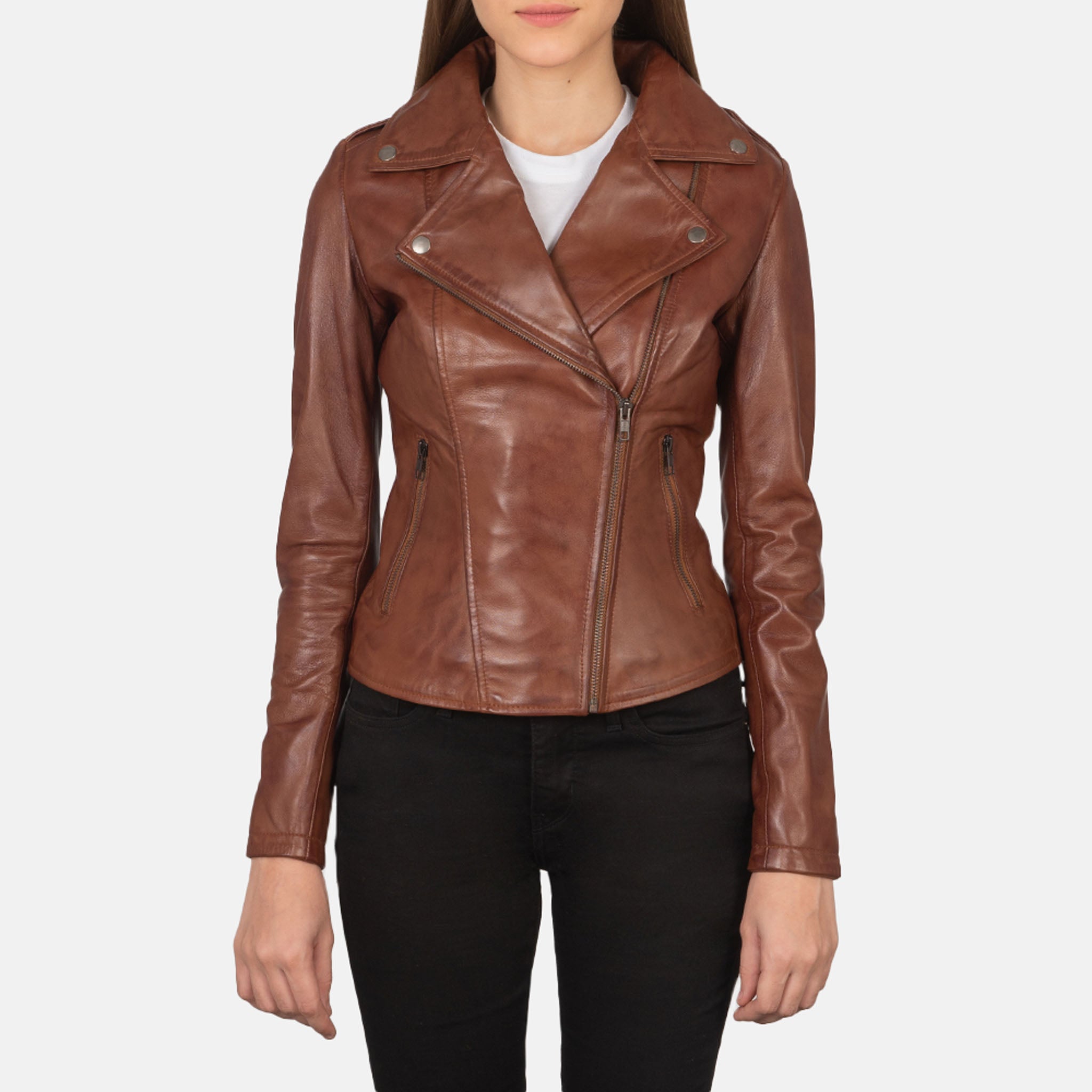 Glare Brown Leather Biker Jacket - Women's Stylish Motorcycle Jacket