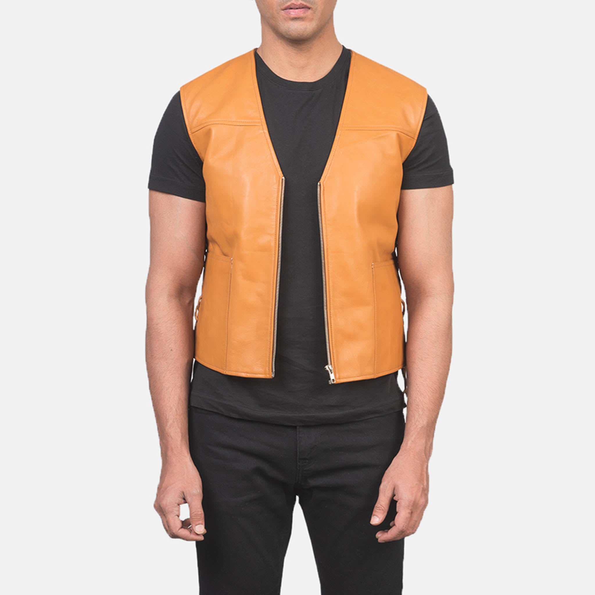 Ethan Tan Brown Leather Vest – Durable Men’s Motorcycle Apparel