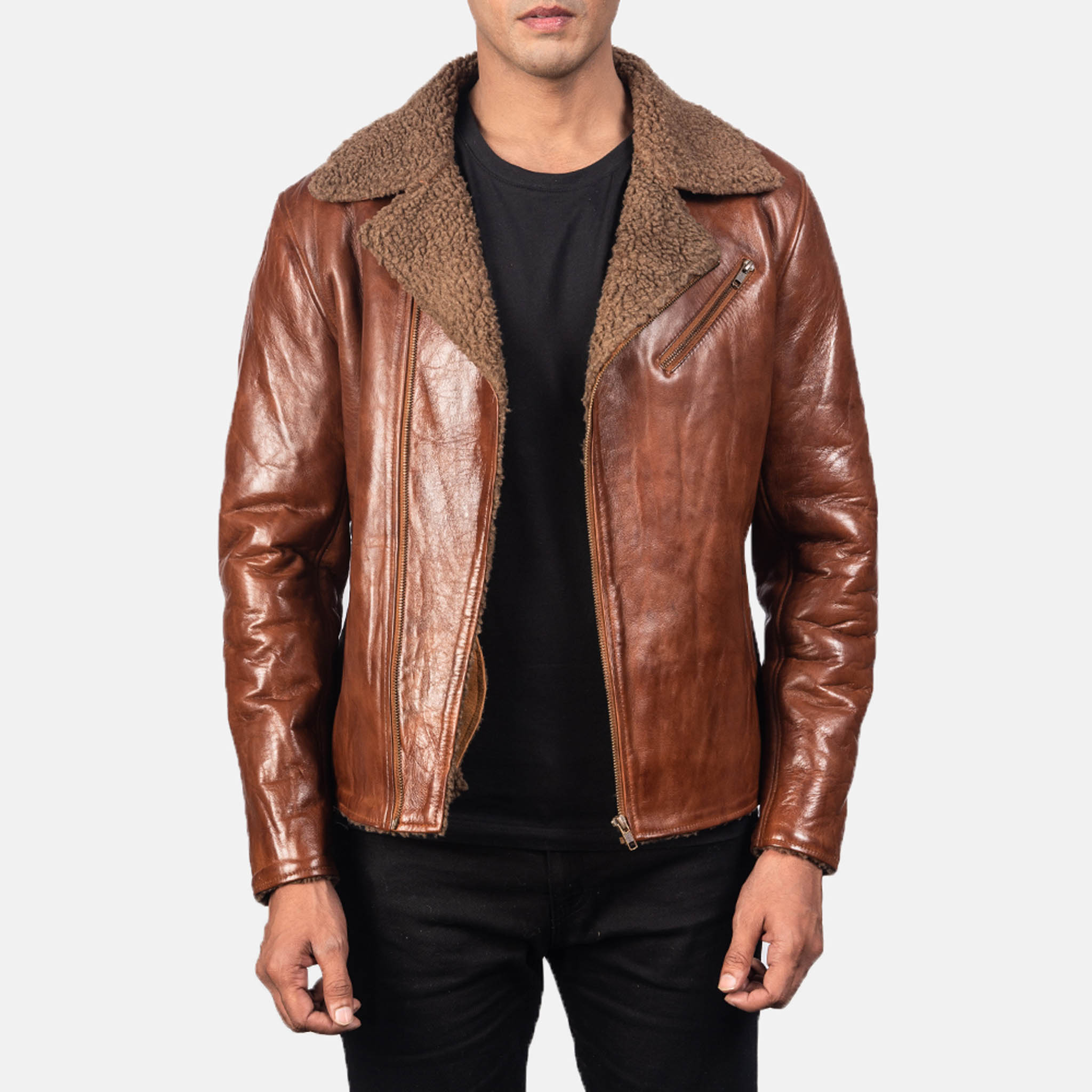 Albero Shearling Brown Leather Jacket – Luxurious Comfort, Customizable