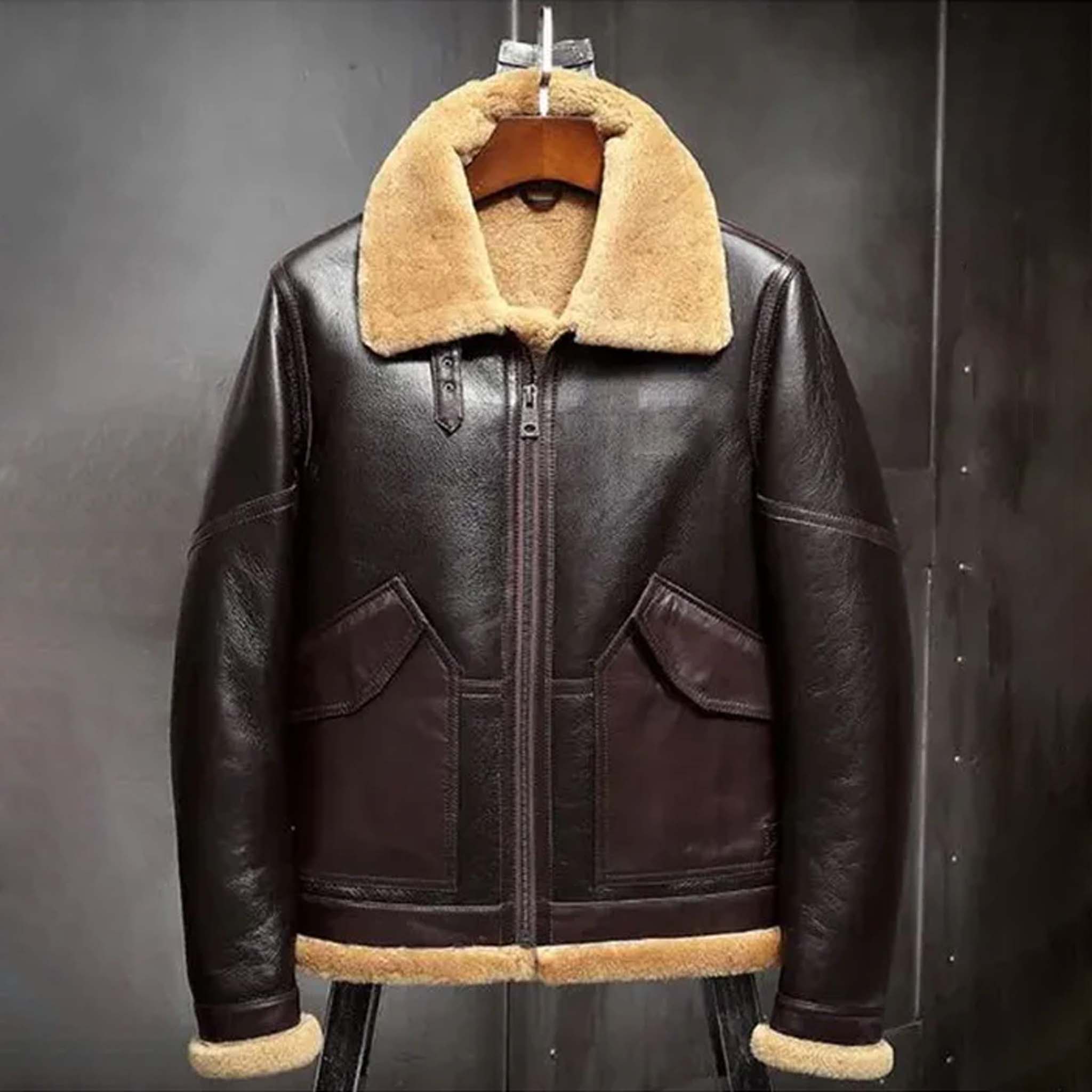 Blayze B3 RAF Aviator Shearling Jacket - Airforce Brown Leather Coat