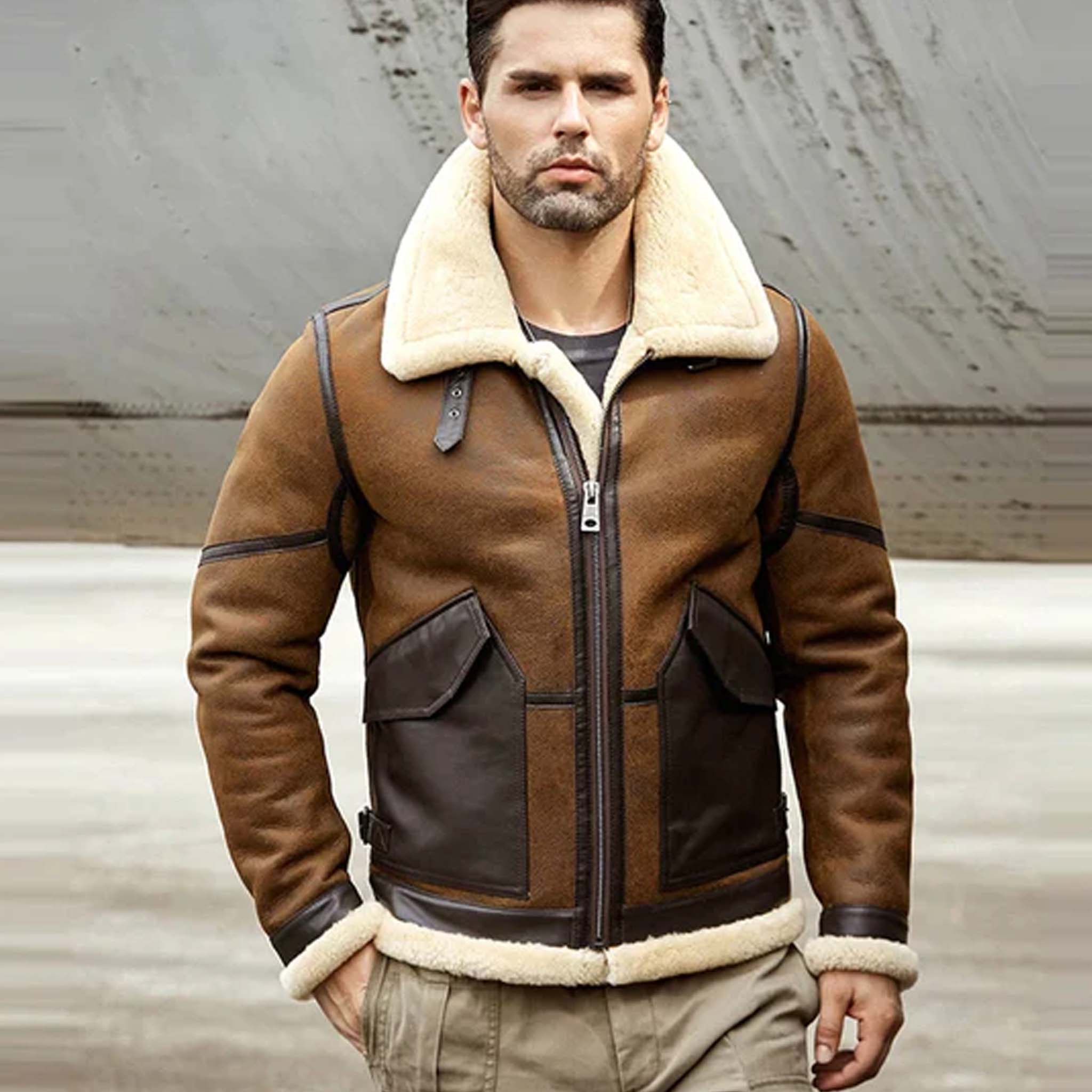 Ridr Men s Aviator Bomber Jacket Sheepskin RAF Pilot Shearling Style