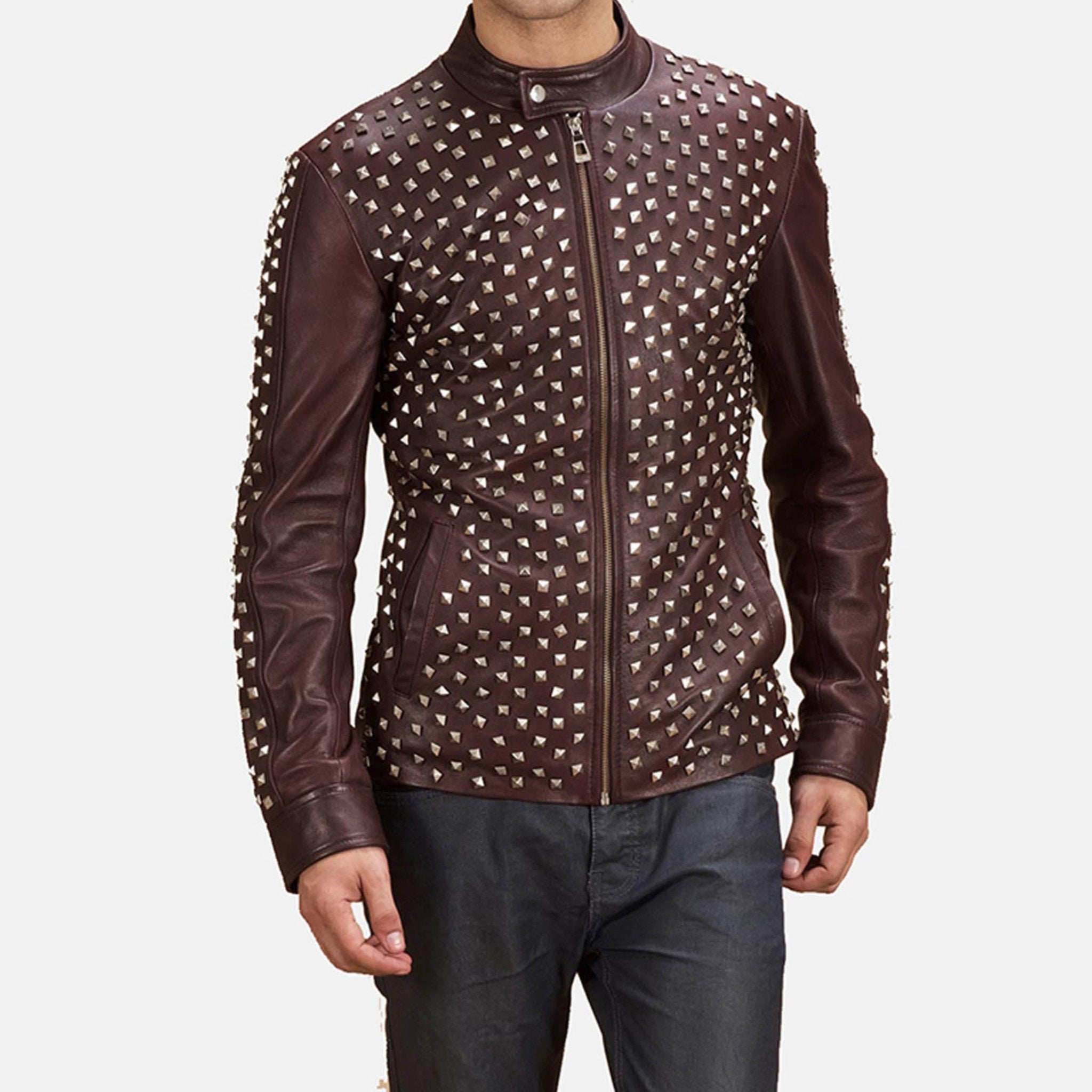 Nominal Maroon Leather Jacket – Tailored Fit, Sleek Biker Style