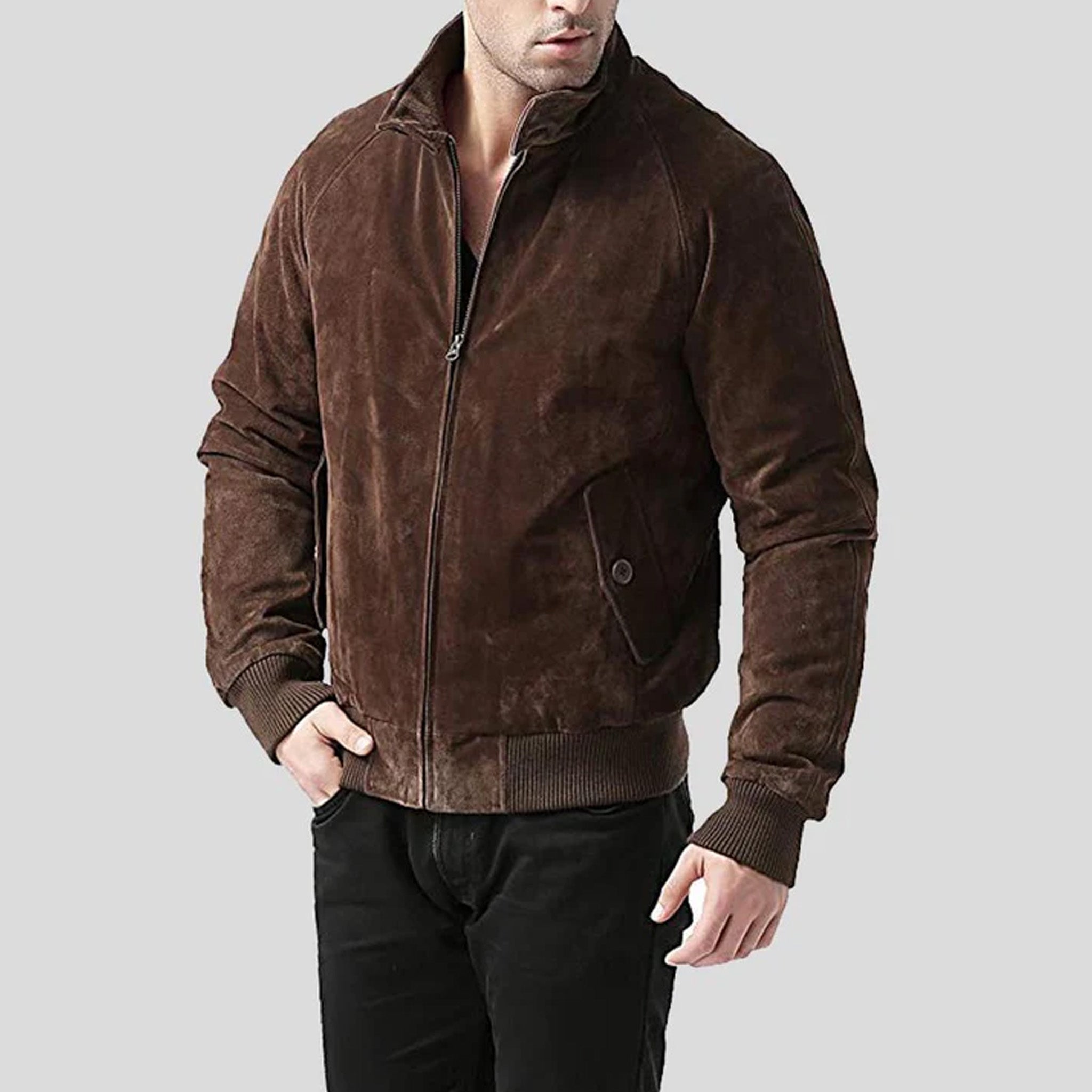 Valor Brown Suede Bomber Leather Jacket