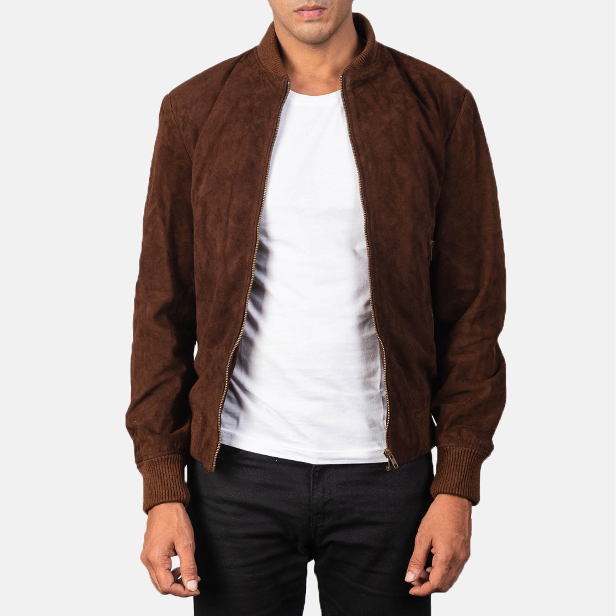 Men's Rayne Brown Suede Leather Bomber Jacket – Sleek Design for Everyday Wear