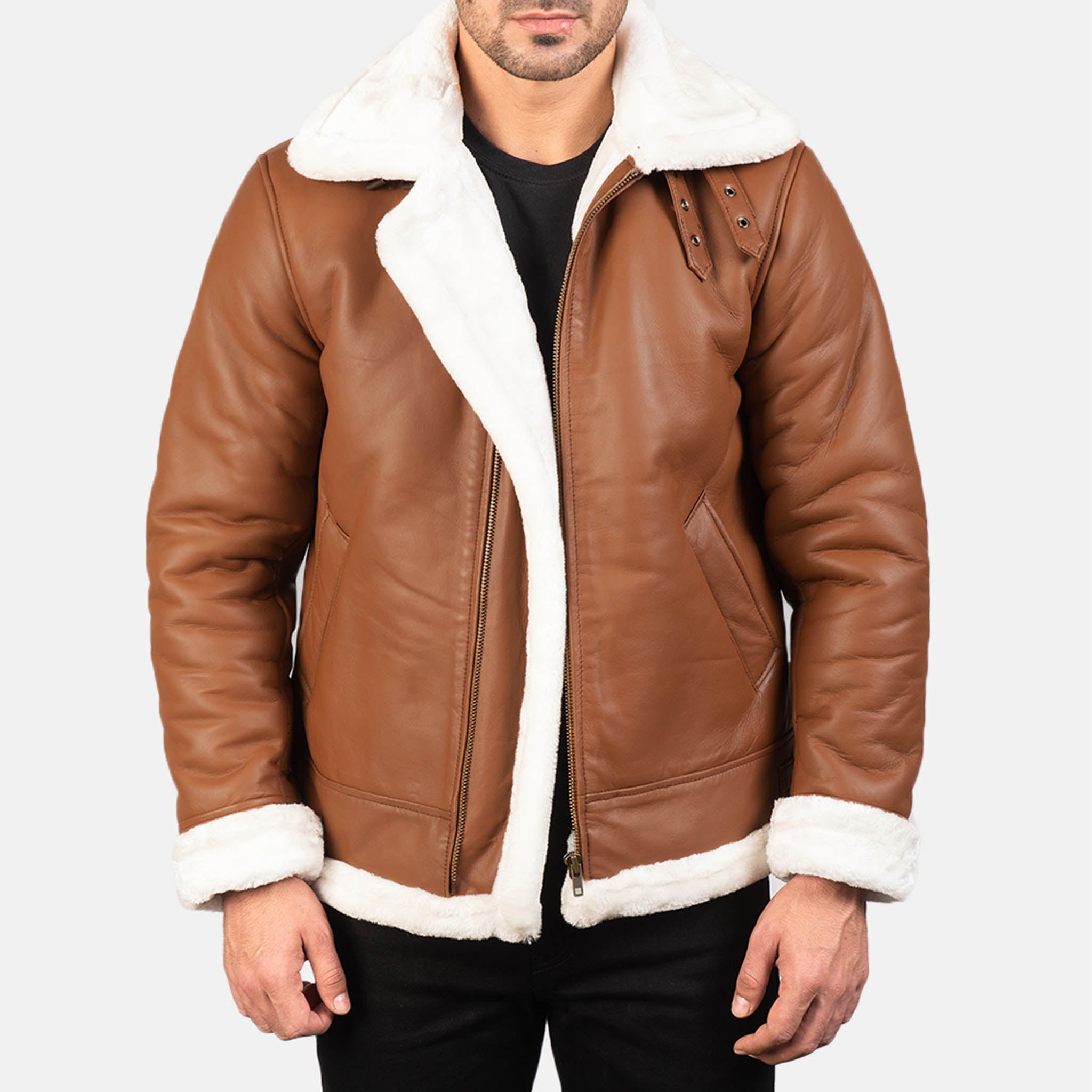 Frances B3 Brown Leather Aviator Jacket – Shearling Fur Bomber for Men