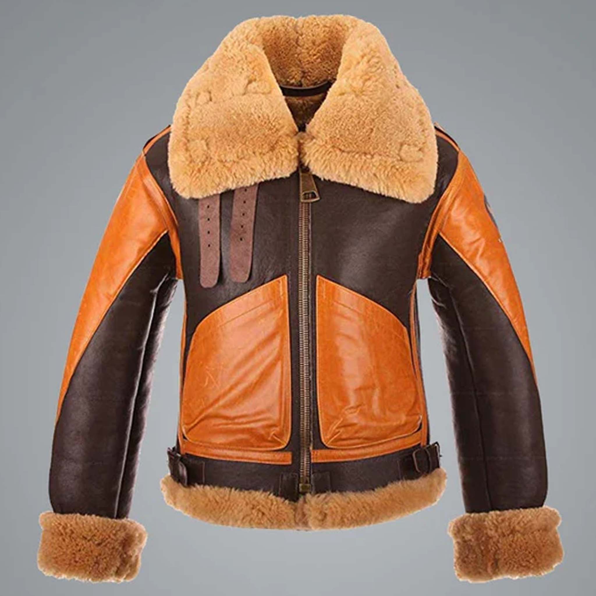 Zenith Sheepskin Bomber Jacket - Brown RAF B3 Shearling Aviator Leather Coat