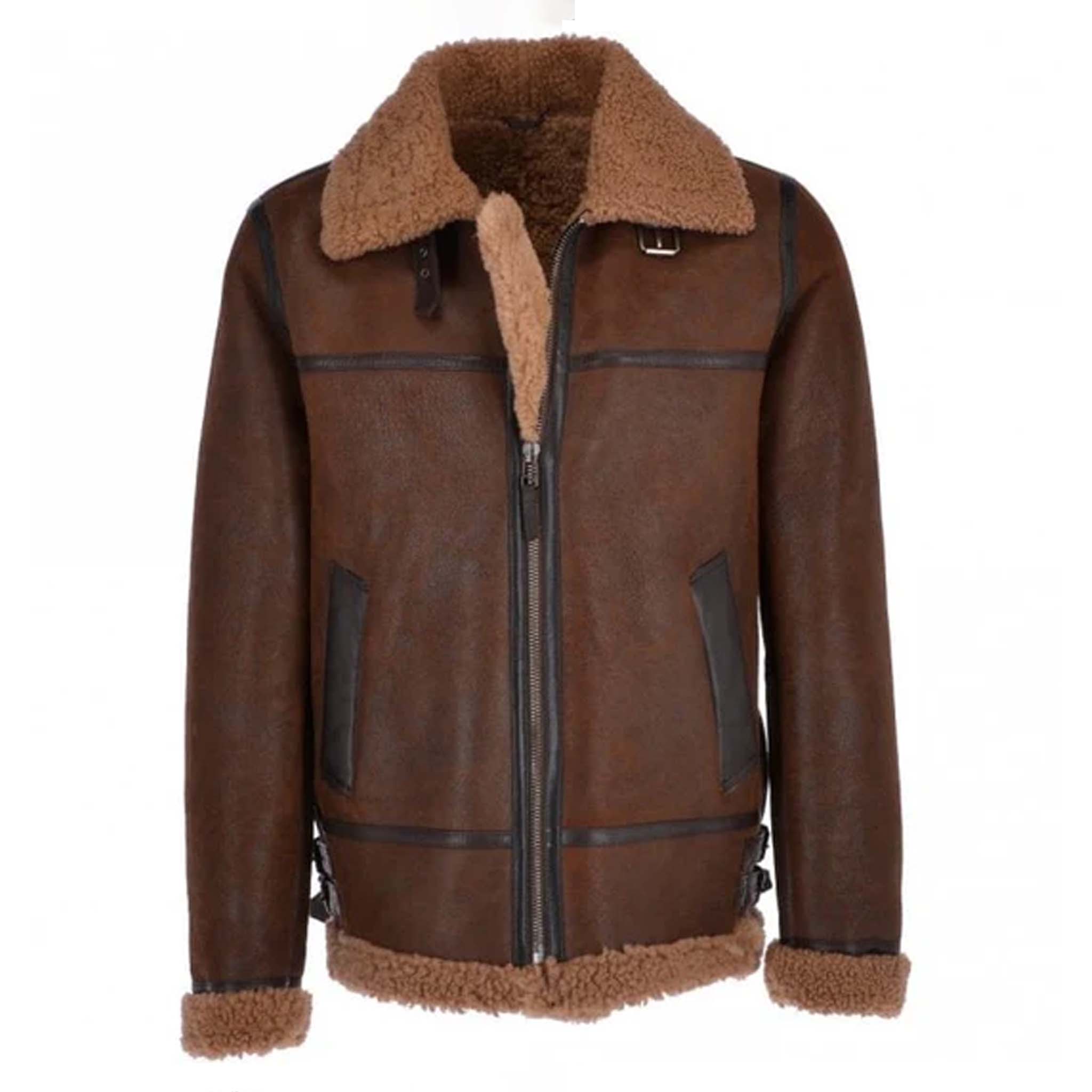 Gravyr Brown B3 RAF Bomber Jacket - Sheepskin Aviator Shearling Leather Coat