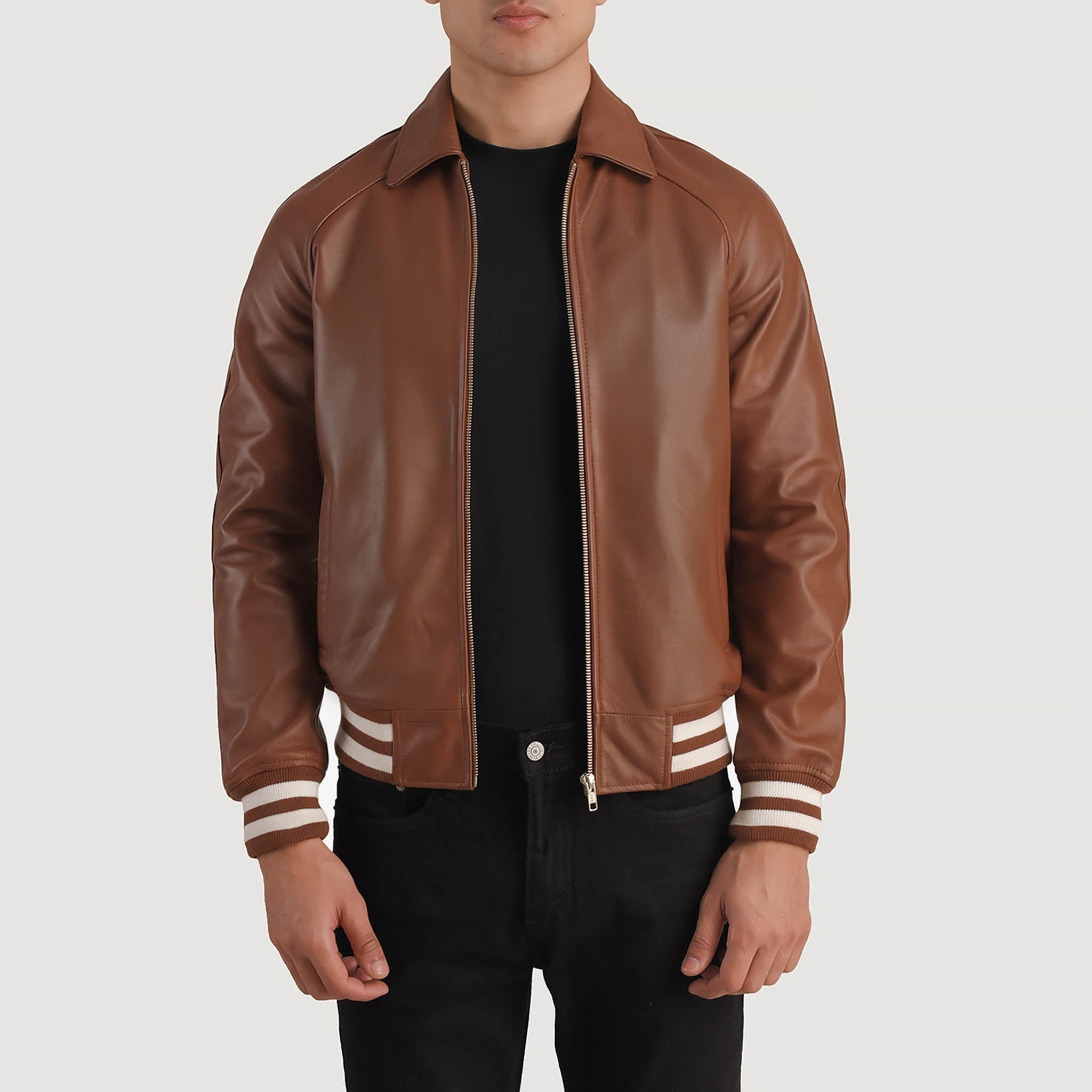 Abalard Brown Leather Varsity Jacket – Timeless Classic Style