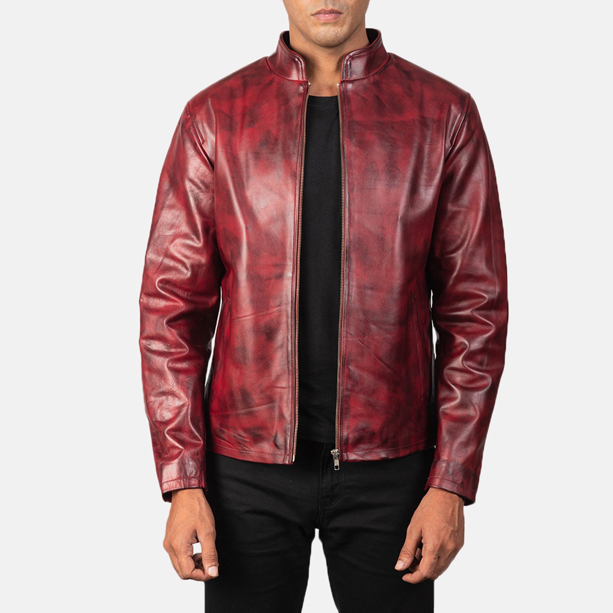 Alec Distressed Burgundy Leather Jacket – Timeless Vintage Look