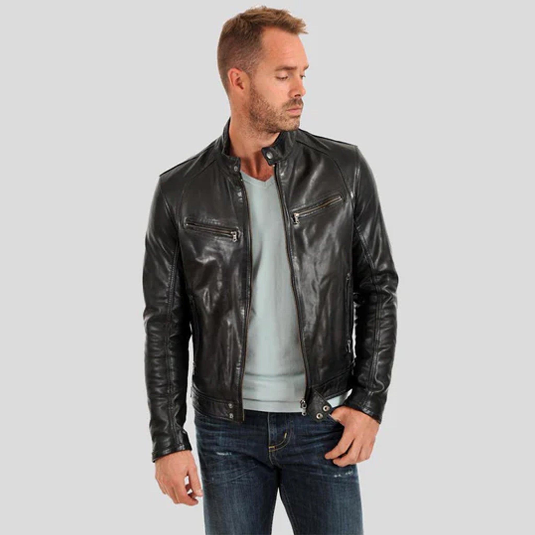 Enzo Black Motorcycle Leather Jacket