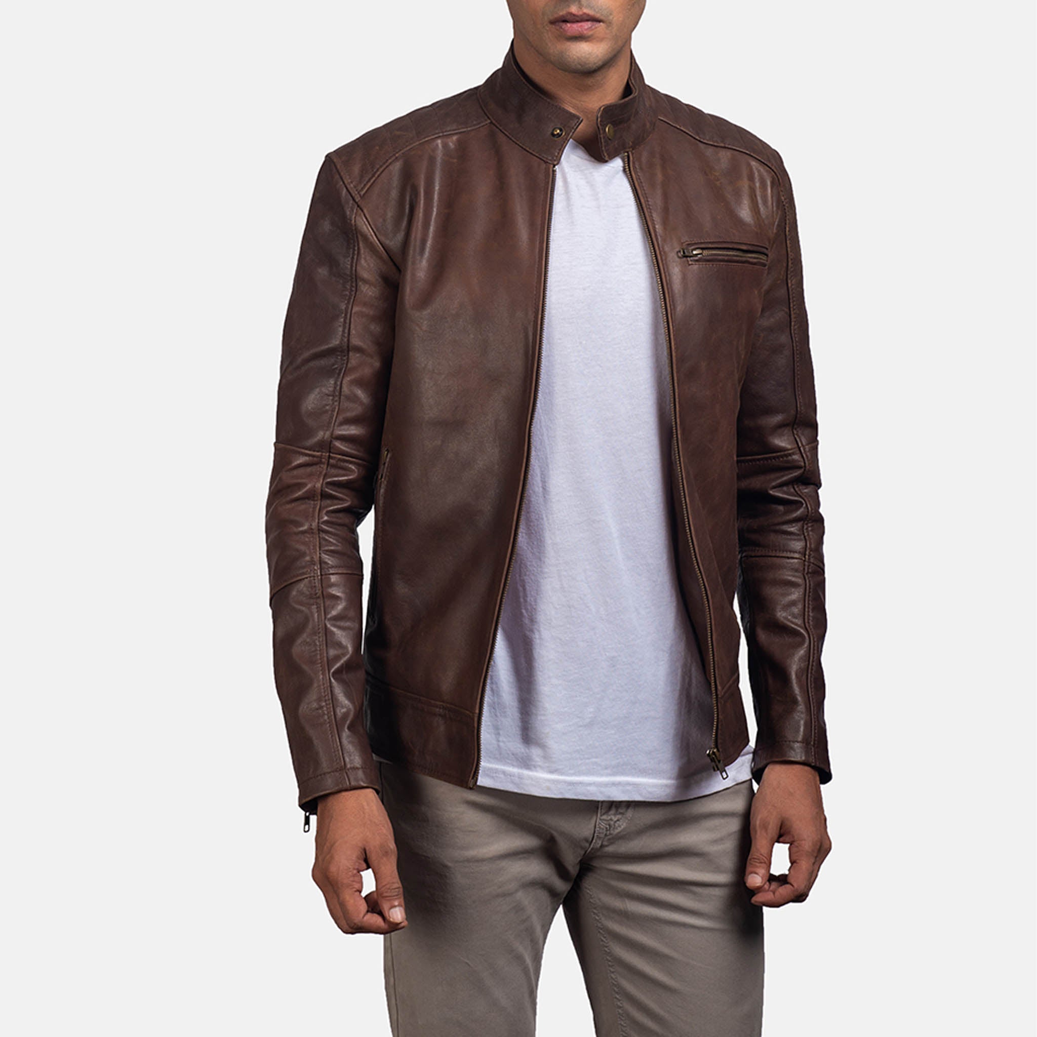 Classic Brown Leather Biker Jacket - Premium Motorcycle Style