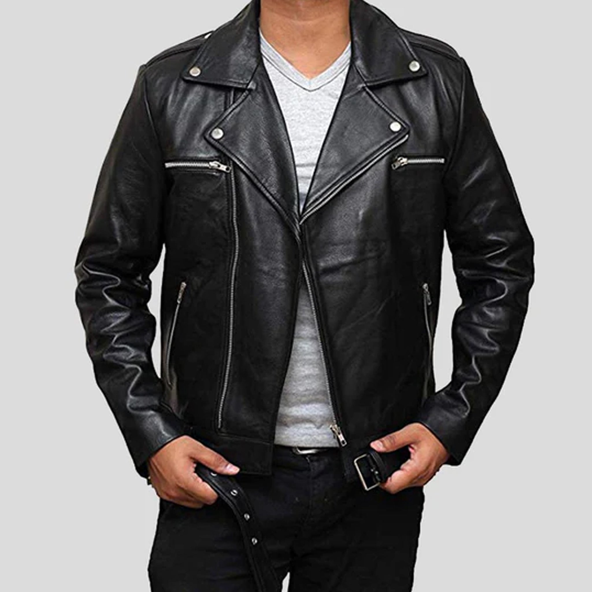 Ezra Black Biker Leather Jacket