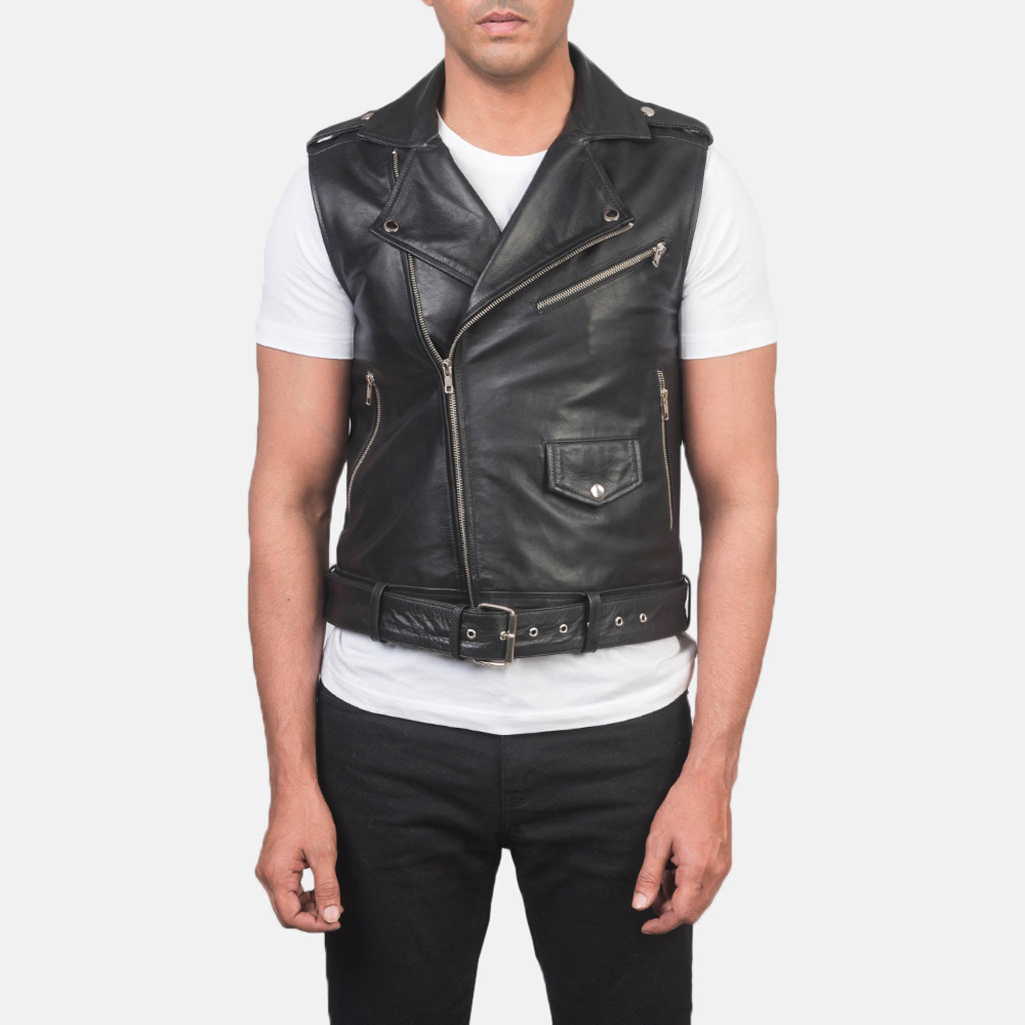 Sawyer Black Leather Biker Vest – Men’s Premium Motorcycle Apparel